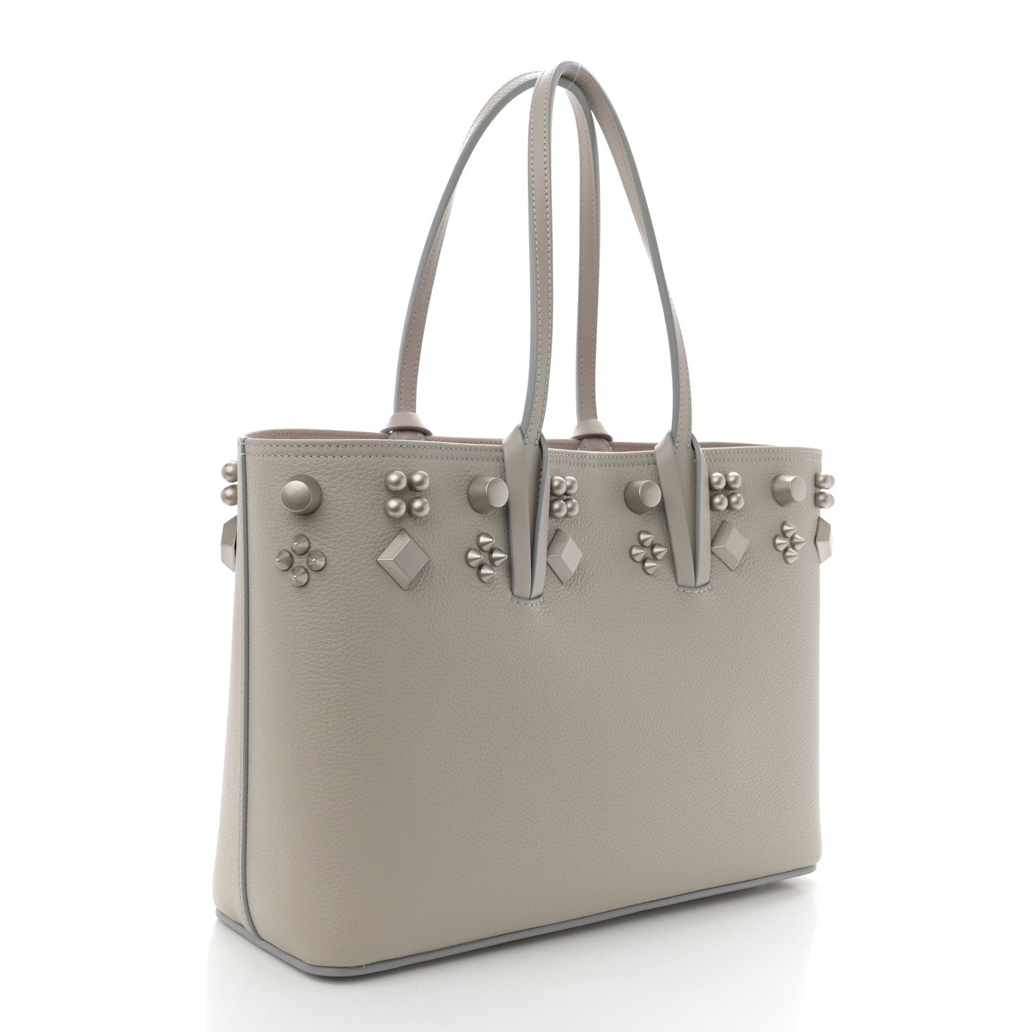 Christian Louboutin Calfskin Spikes Small East West Cabata Tote Light Grey 6 of 12