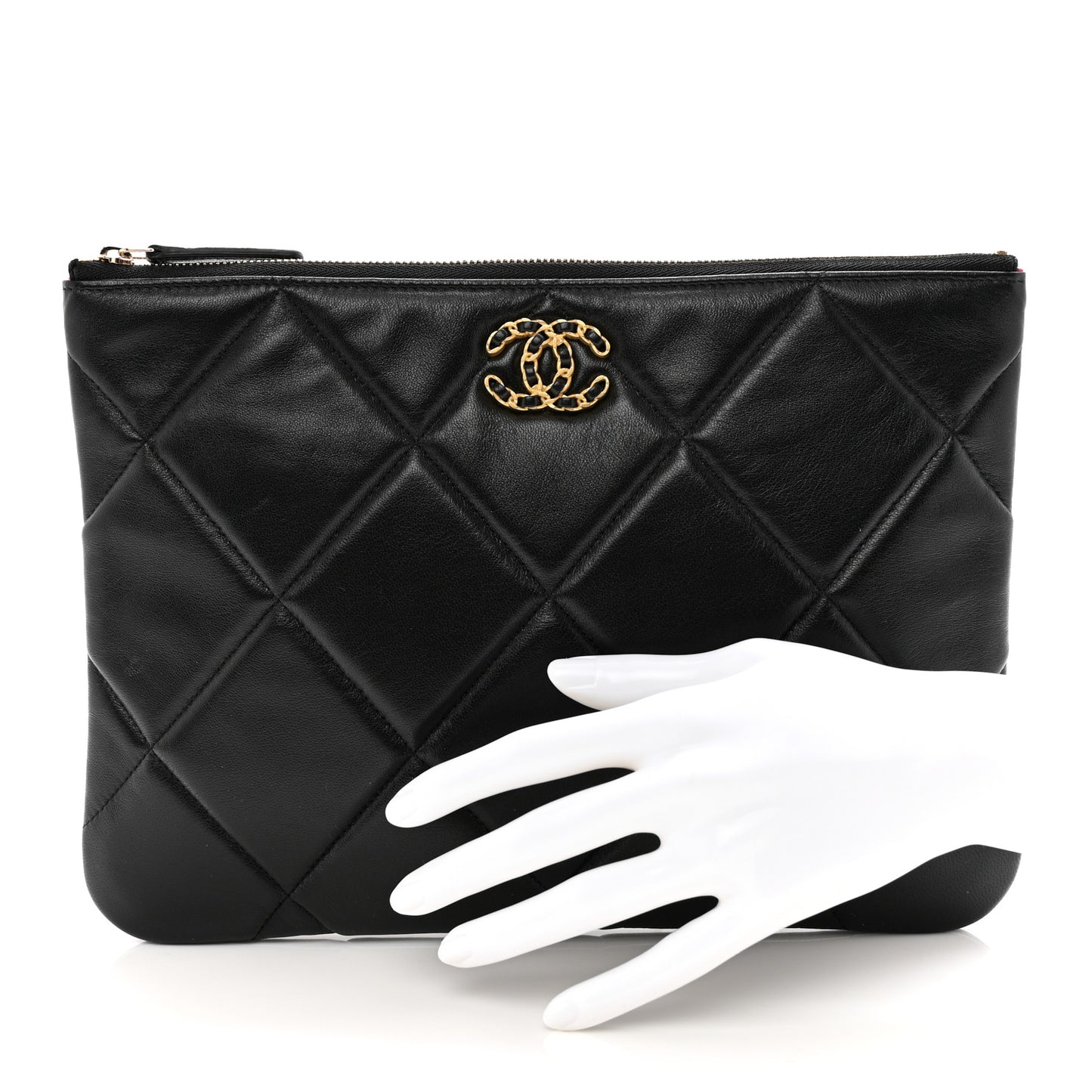 Lambskin Quilted Large Chanel 19 Cosmetic Case Black