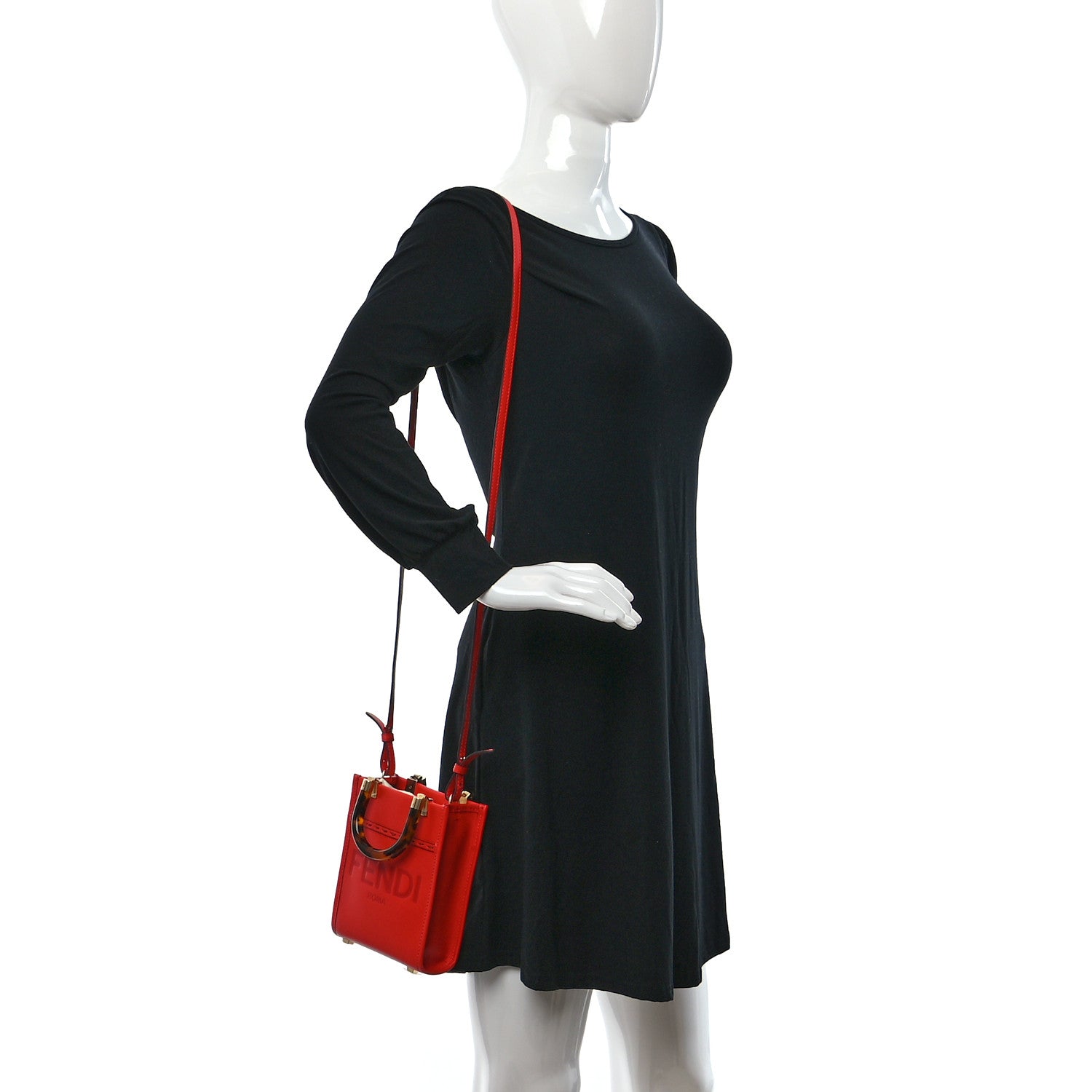 Fendi Vitello King Plexiglass Logo Embossed Mini Fendi Sunshine Shopper Tote Papavero 2 of 9
