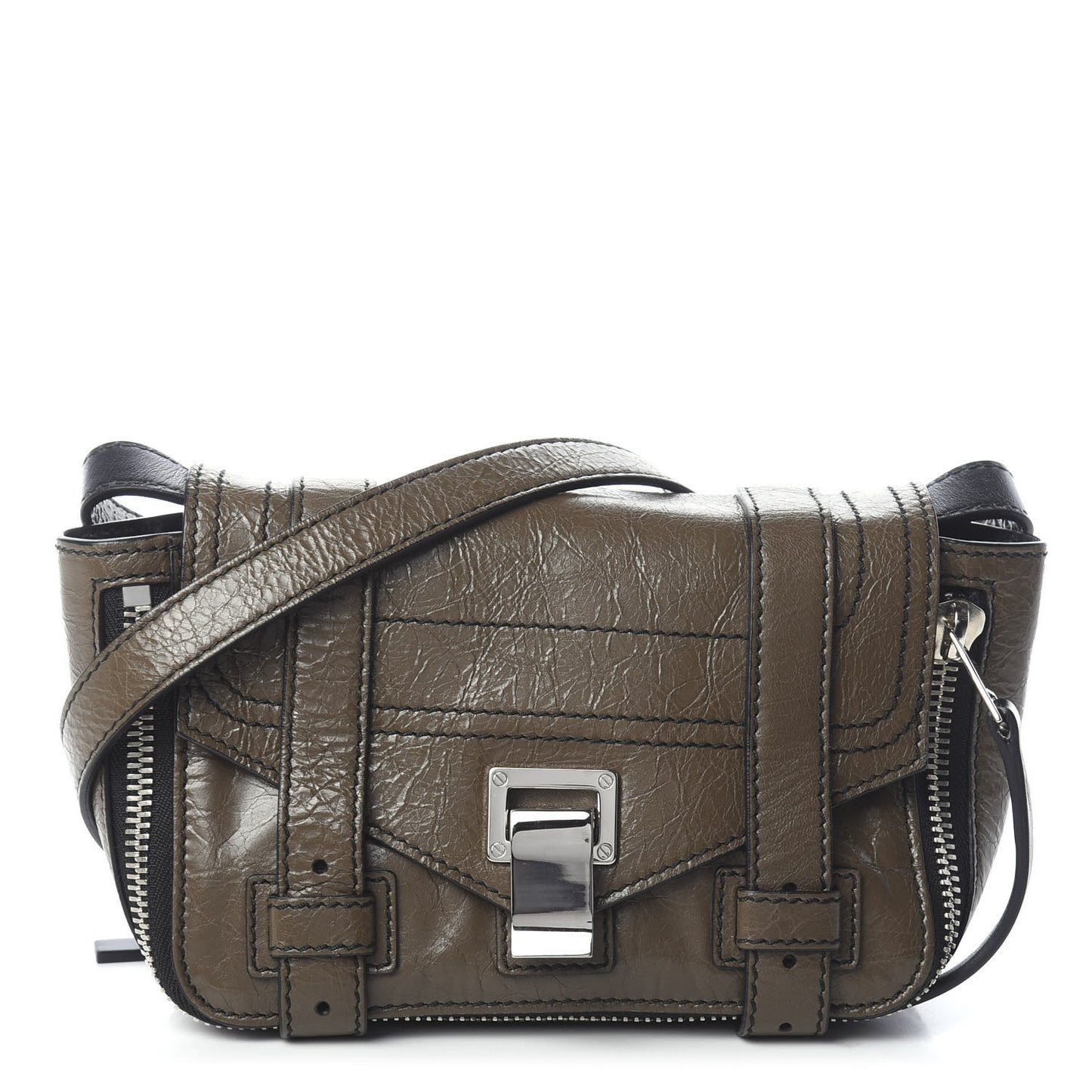 Crinkled Calfskin PS1 Mini Zip Crossbody Smoke