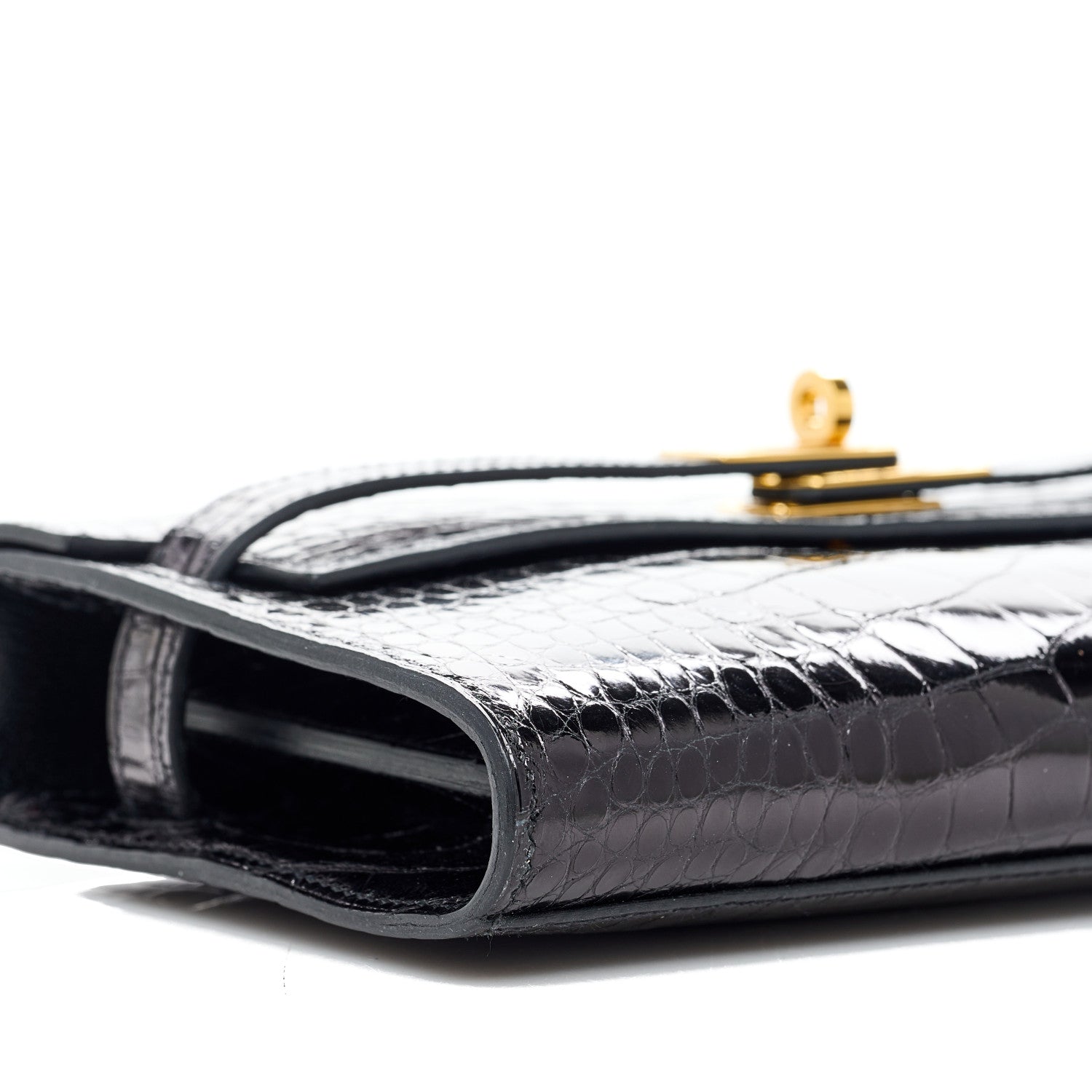 Hermes Shiny Alligator Kelly Wallet To Go Black 9 of 10