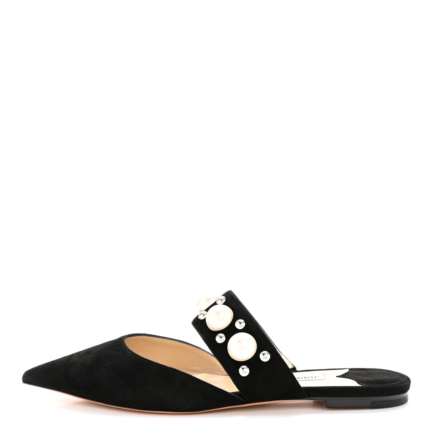 Jimmy Choo Suede Pearly Stud Embellished Basette Flat Mules 39
