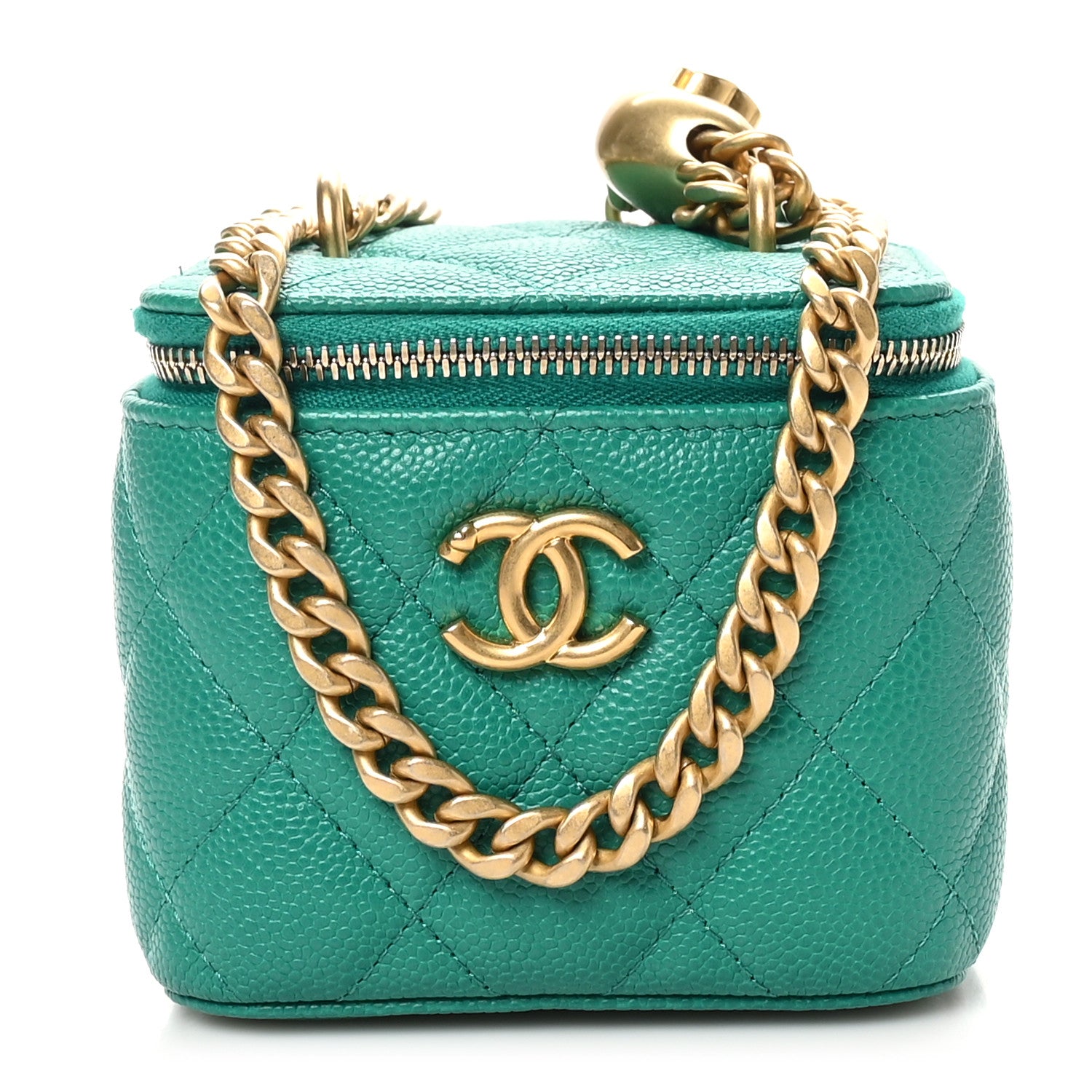Chanel Caviar Quilted Sweetheart Mini Vanity Case Green 1 of 11