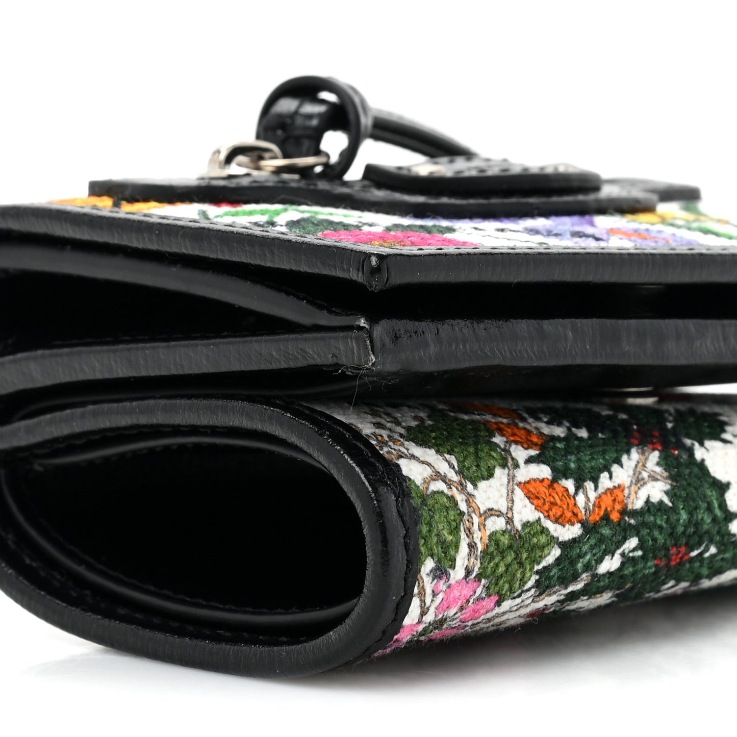 X GUCCI Canvas Azalea Calfskin Flora Logo Print Neo Classic Wallet White Multicolor Black