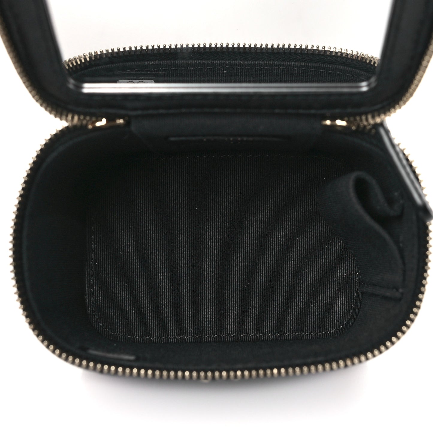 Lambskin Quilted Top Handle Mini Vanity Case With Chain Black