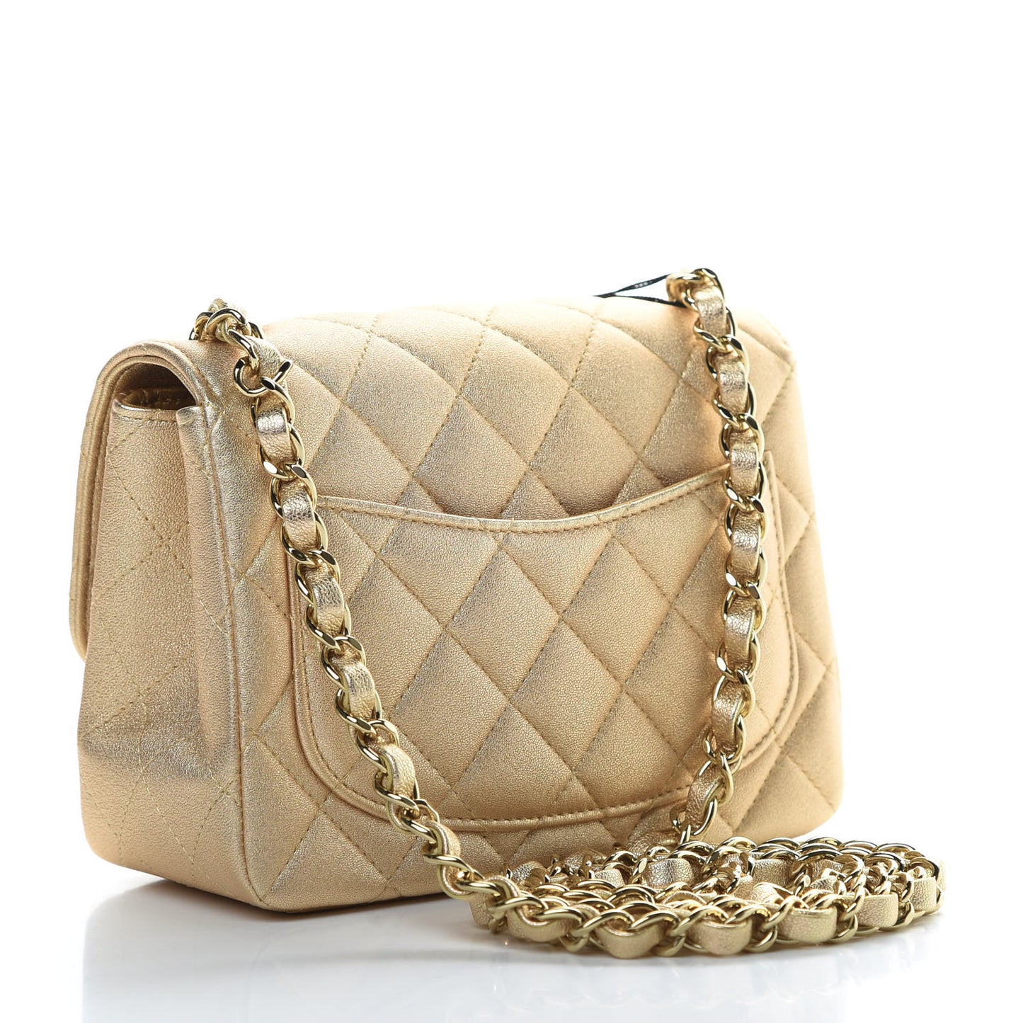 Metallic Lambskin Quilted Mini Square Flap Gold