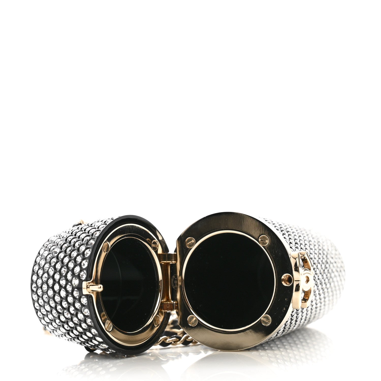 Chanel Metal Resin Lambskin Crystal Lipstick Case Long Necklace On Chain Silver Black Gold 6 of 11