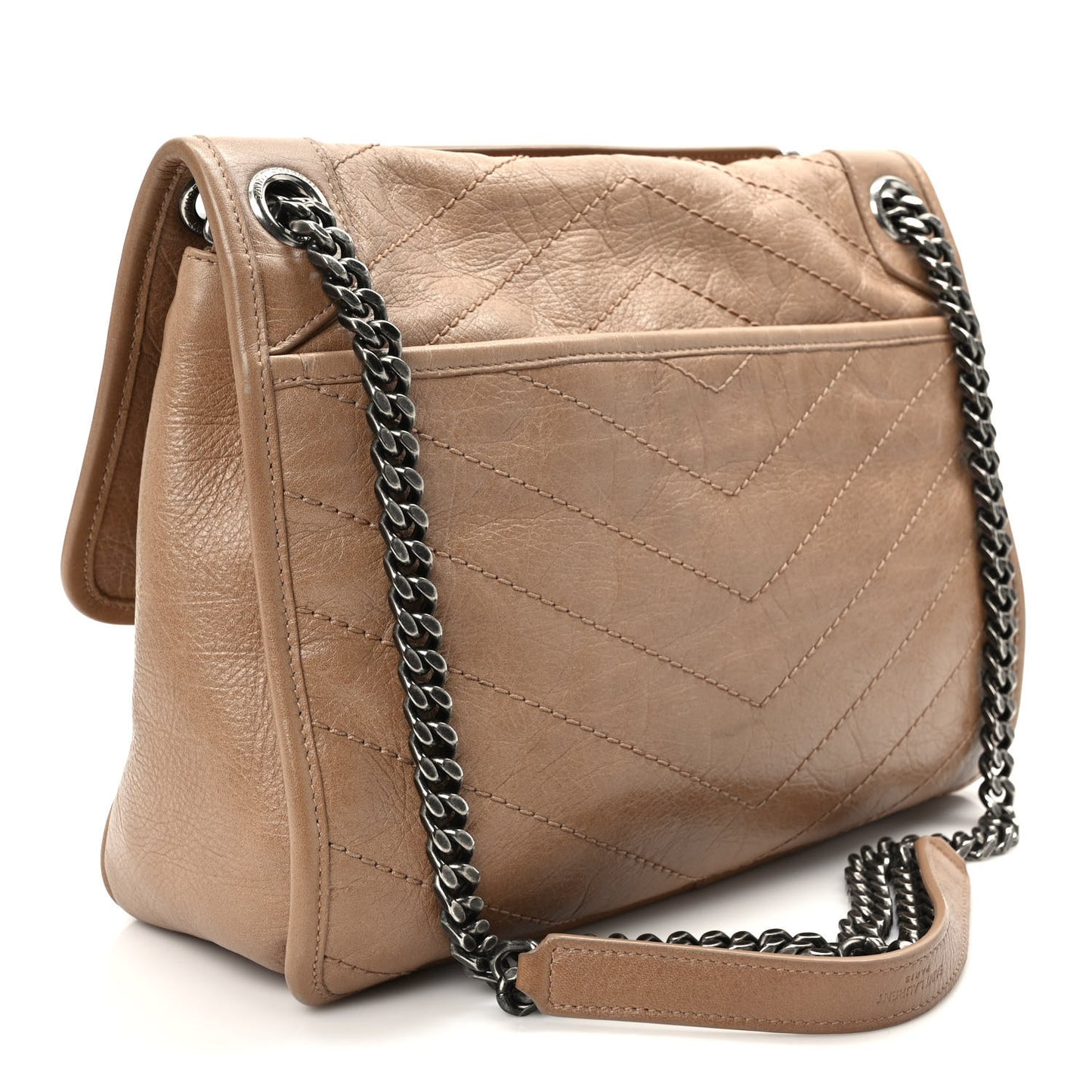 Crinkled Calfskin Matelasse Monogram Medium Niki Chain Satchel Dark Toffee
