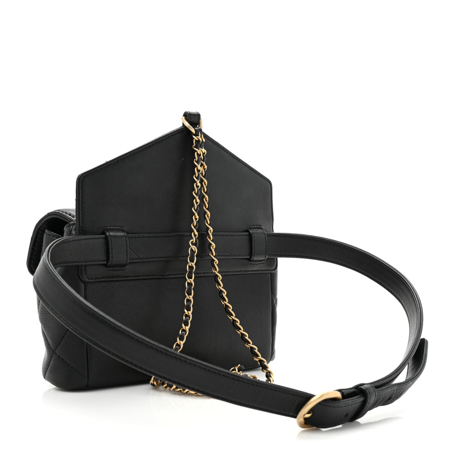 Calfskin Quilted Carry With Chic Flap Waist Bag With Chain Black
