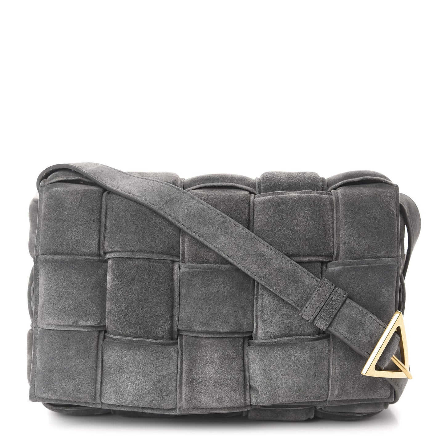 Suede Maxi Intrecciato Padded Cassette Crossbody Bag Graphite