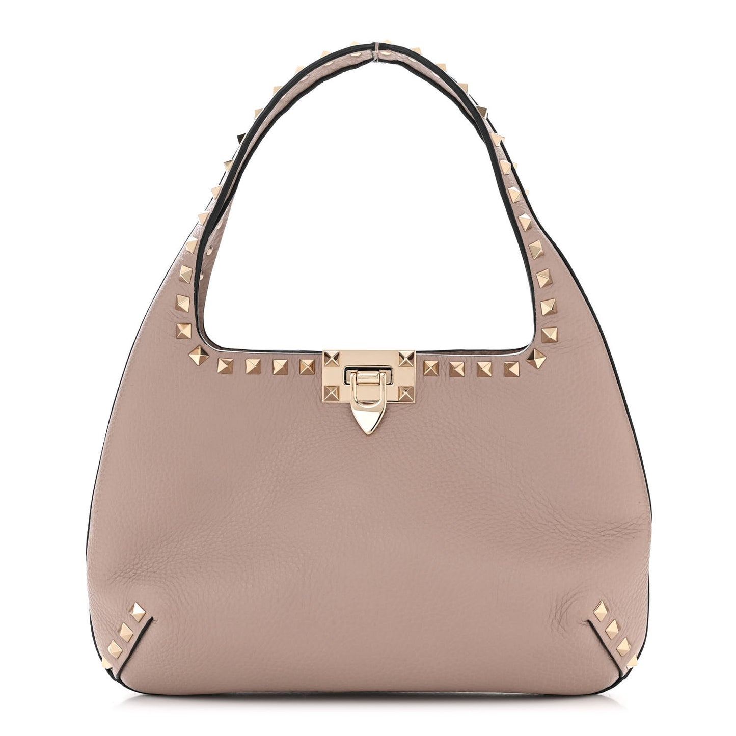 Pebbled Calfskin Small Rockstud Flip Lock Hobo Poudre