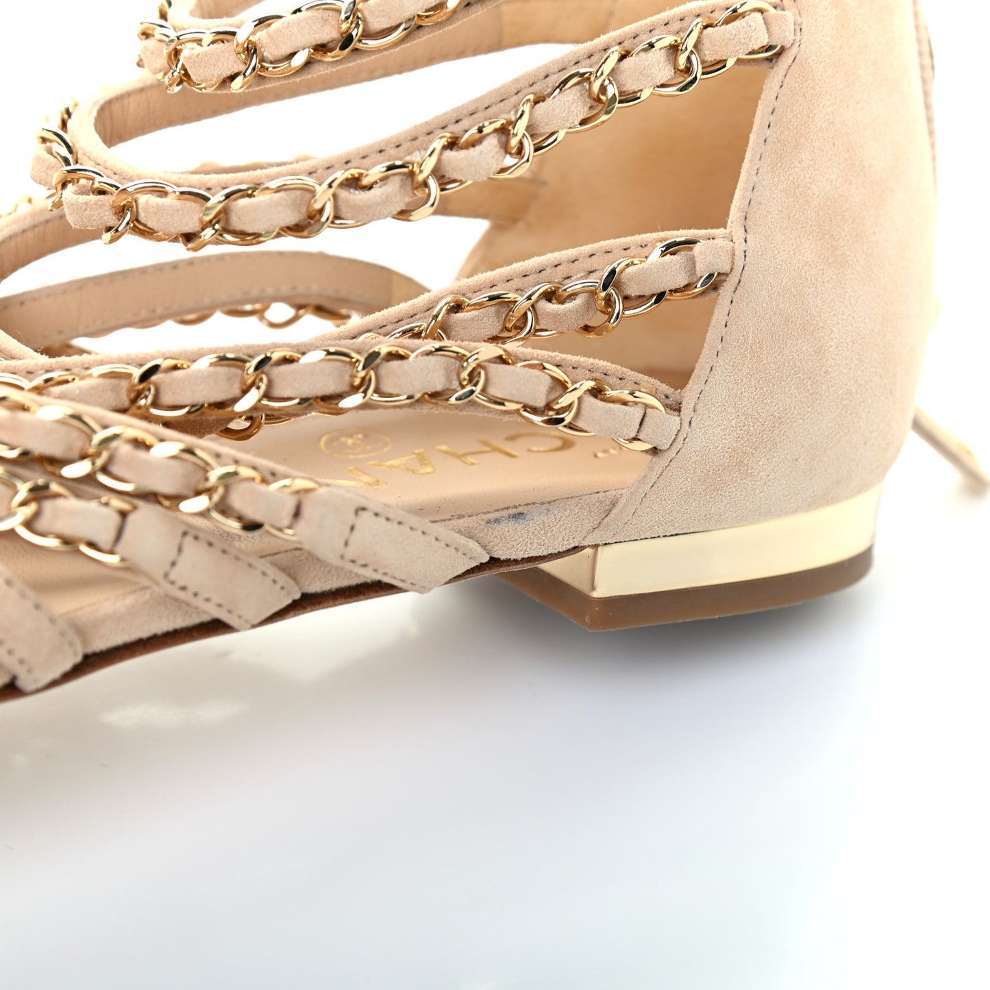 Kid Suede CC Chain Sandals 36 Beige