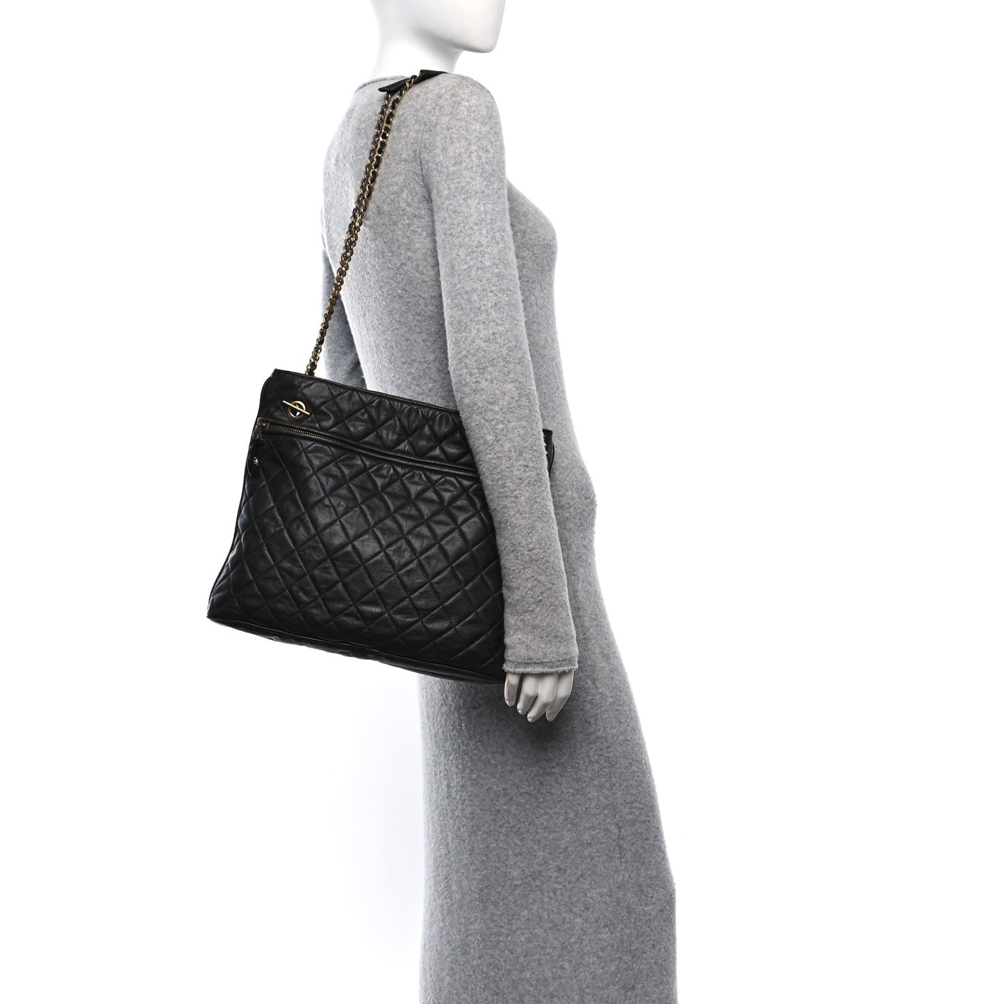 Calfskin Quilted CC Shopping Tote Black