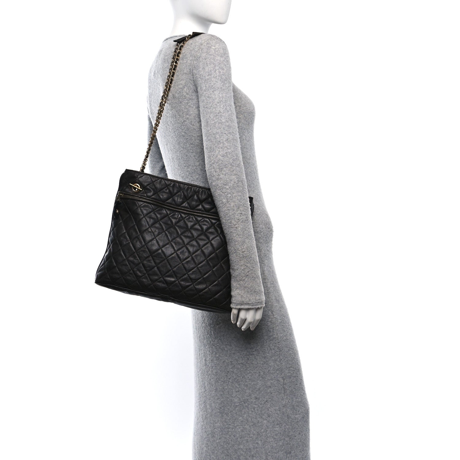 Chanel Calfskin Quilted CC Shopping Tote Black 2 of 12