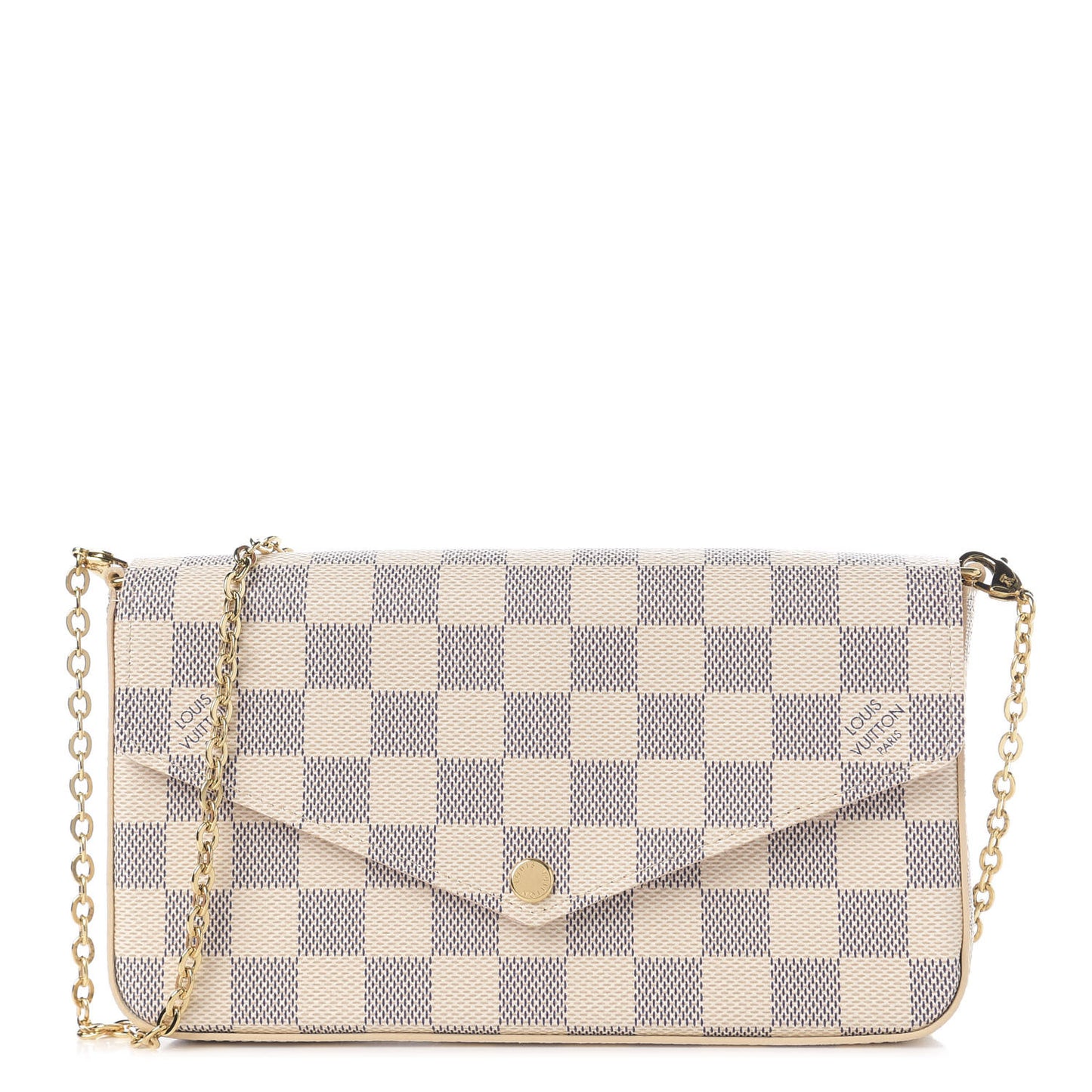 Damier Azur Pochette Felicie Chain Wallet Rose Ballerine