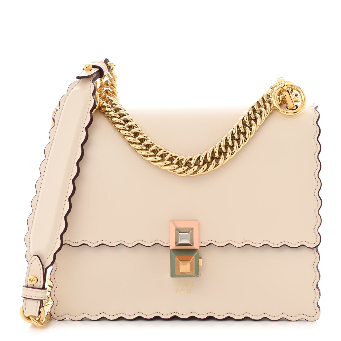 Vitello Liberty Scalloped Studded Small Kan I Shoulder Bag Camelia
