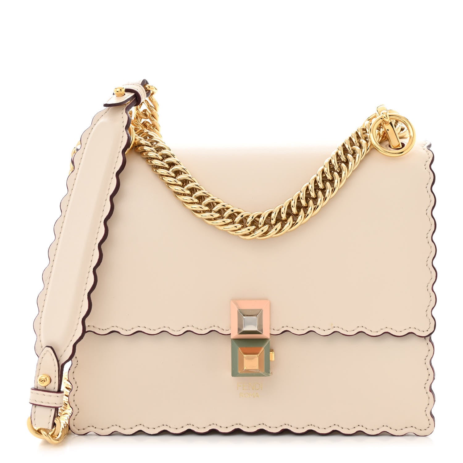 Fendi Vitello Liberty Scalloped Studded Small Kan I Shoulder Bag Camelia 1 of 11