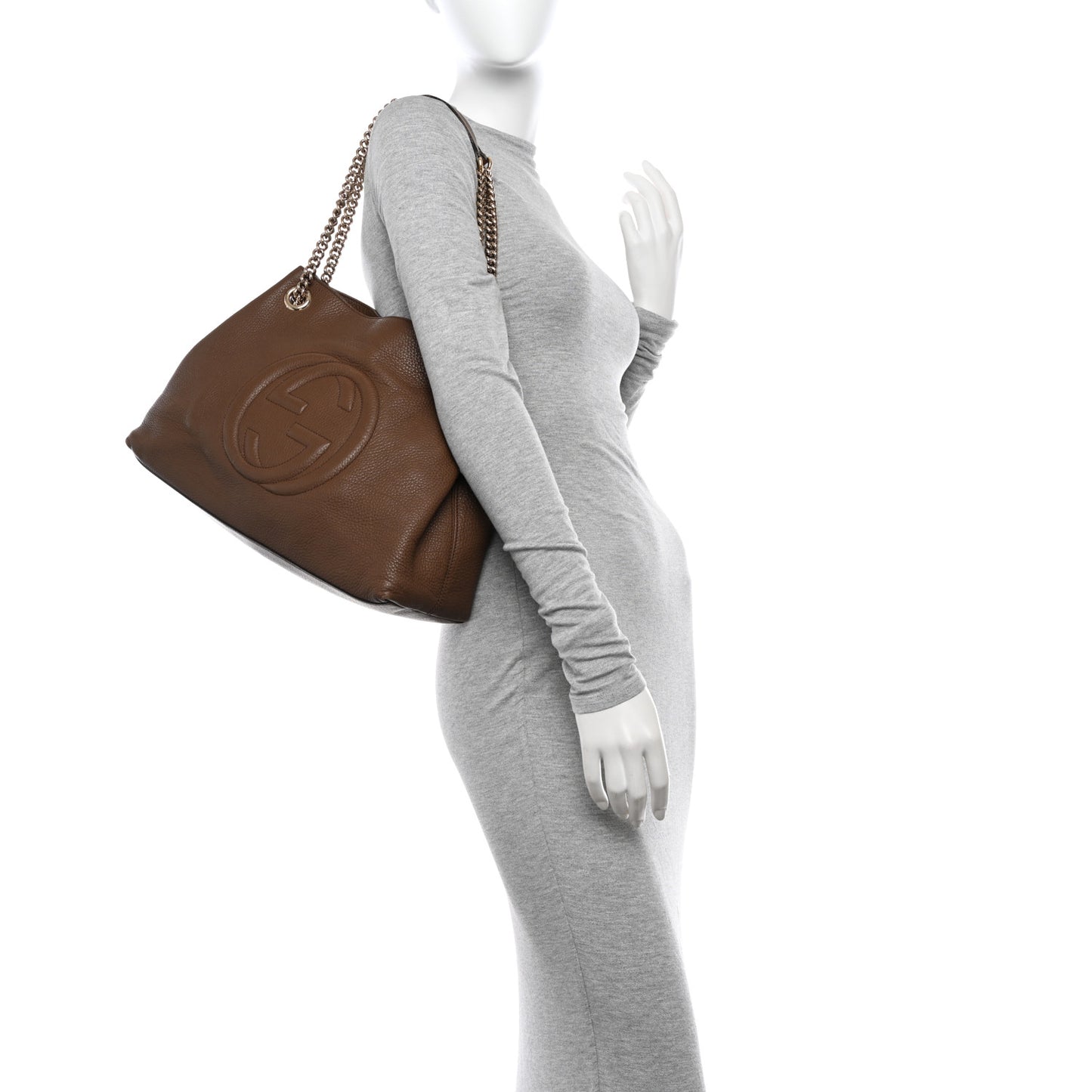 Pebbled Calfskin Medium Soho Chain Shoulder Bag Maple Brown