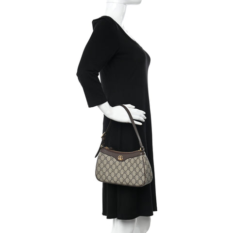 GG Supreme Monogram Textured Dollar Calfskin Small Ophidia Hobo Beige Ebony New Acero