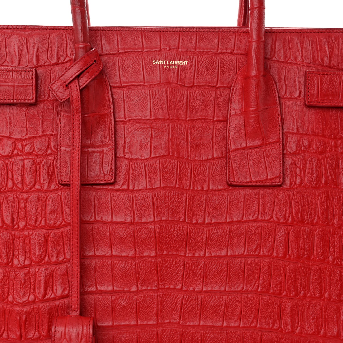 Calfskin Crocodile Embossed Large Sac De Jour Carryall Lipstick Red