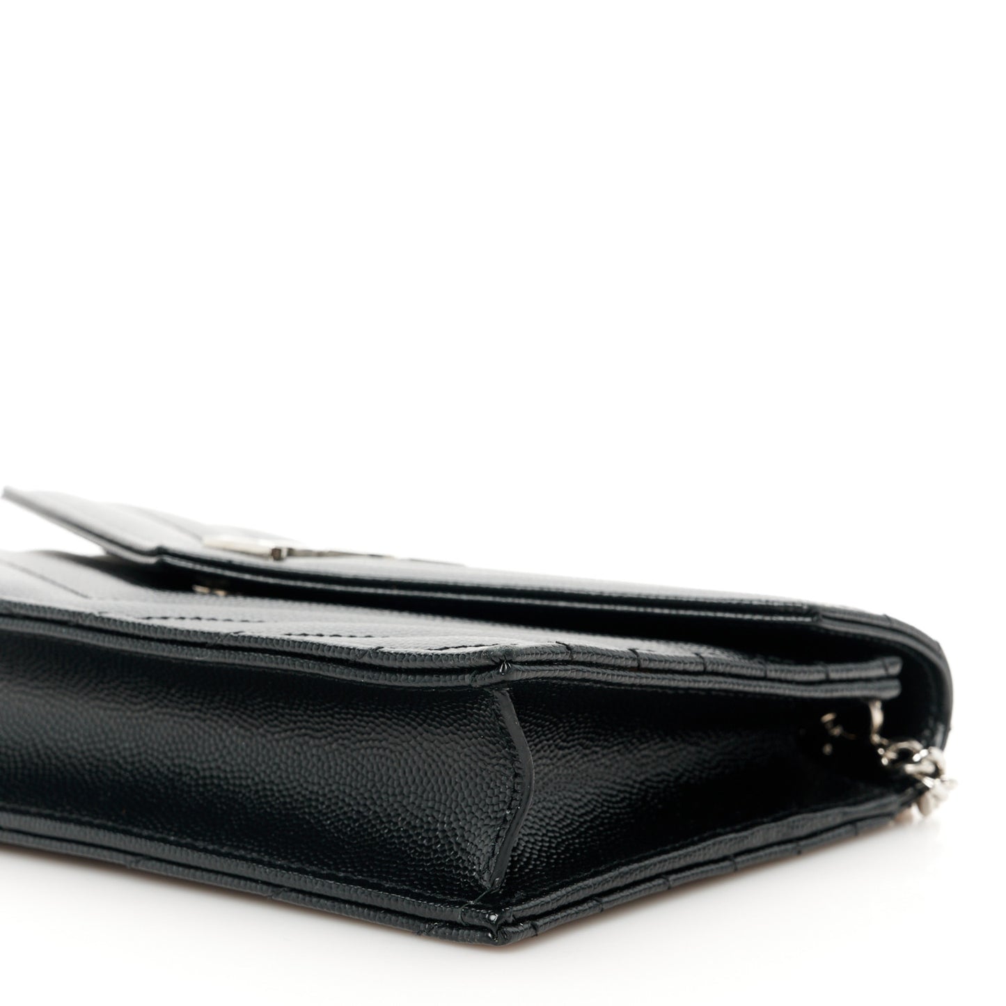 Grain De Poudre Matelasse Chevron Monogram Envelope Chain Wallet Black