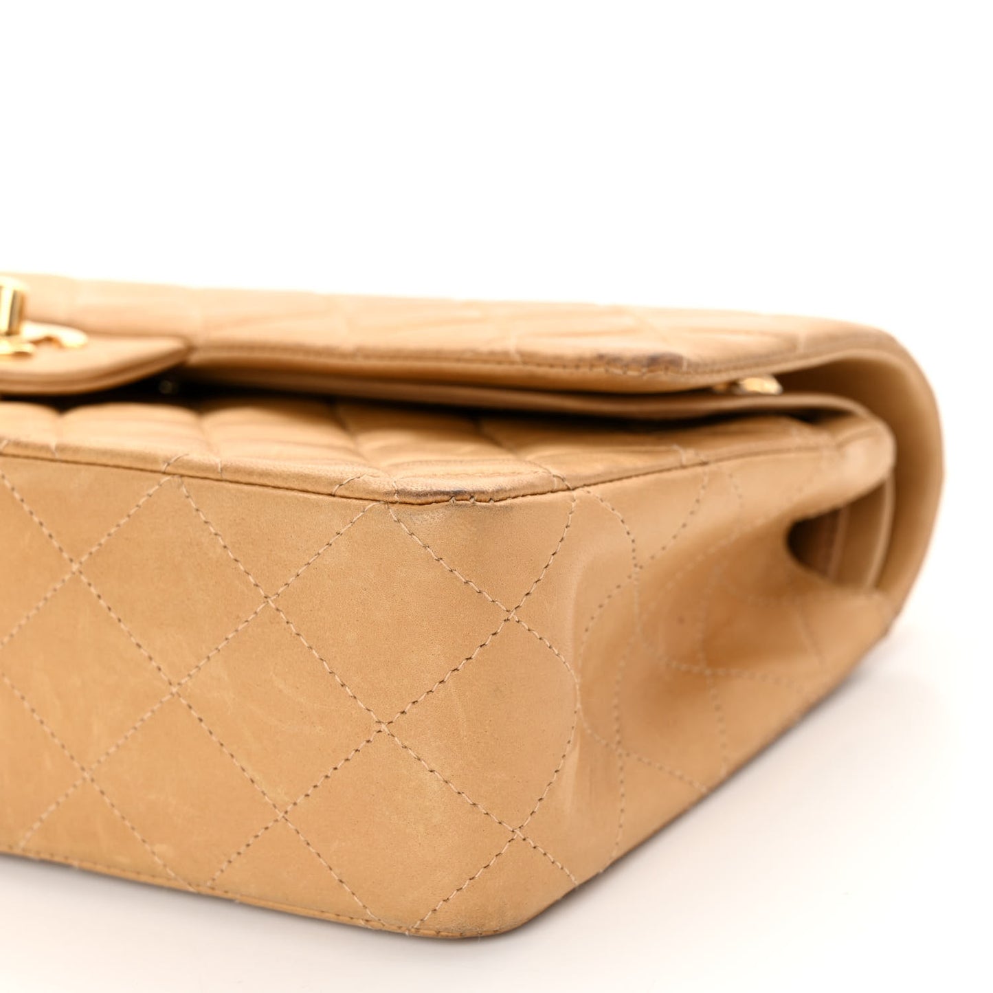 Lambskin Quilted Medium Double Flap Beige