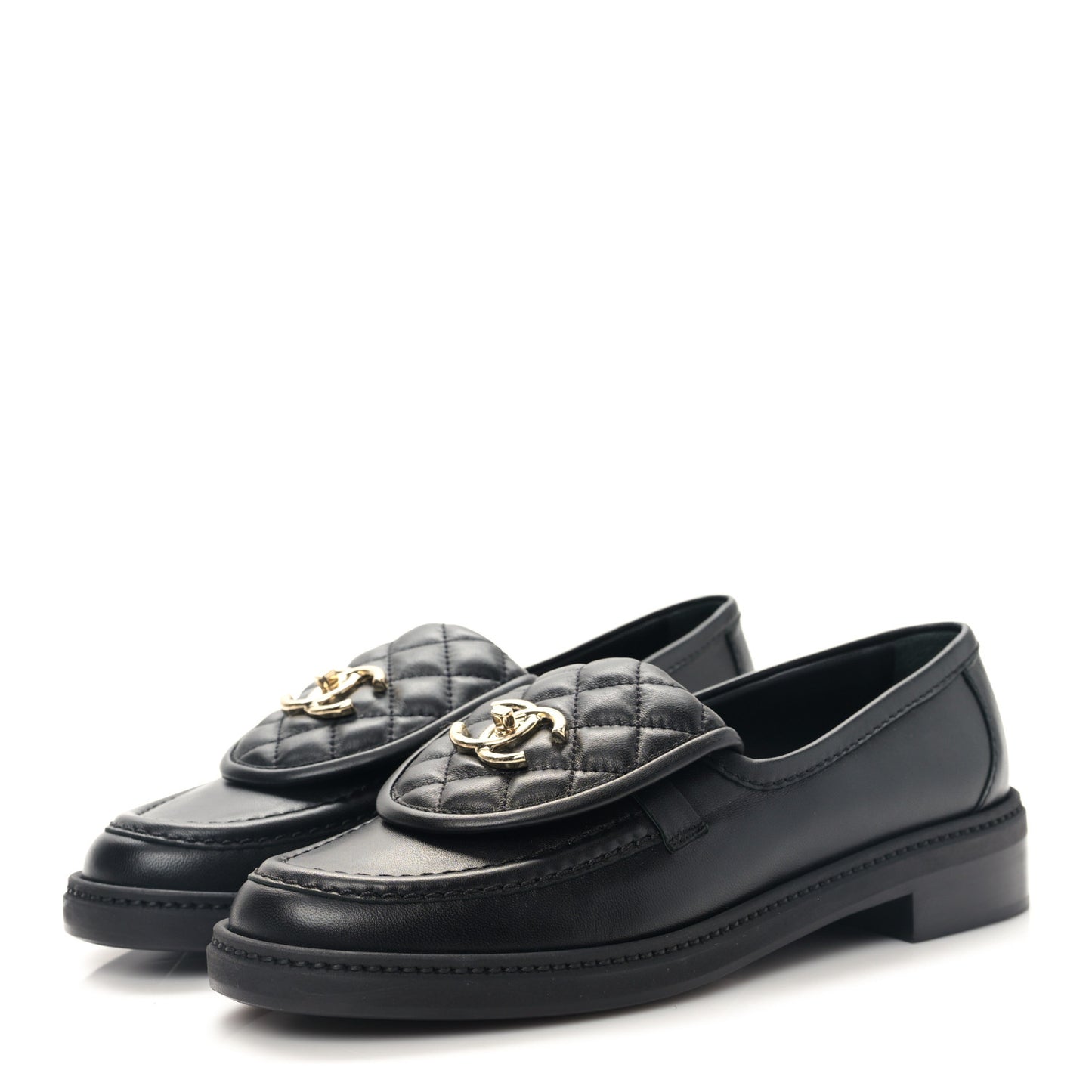 Lambskin Quilted CC Turnlock Loafers 38.5 Black