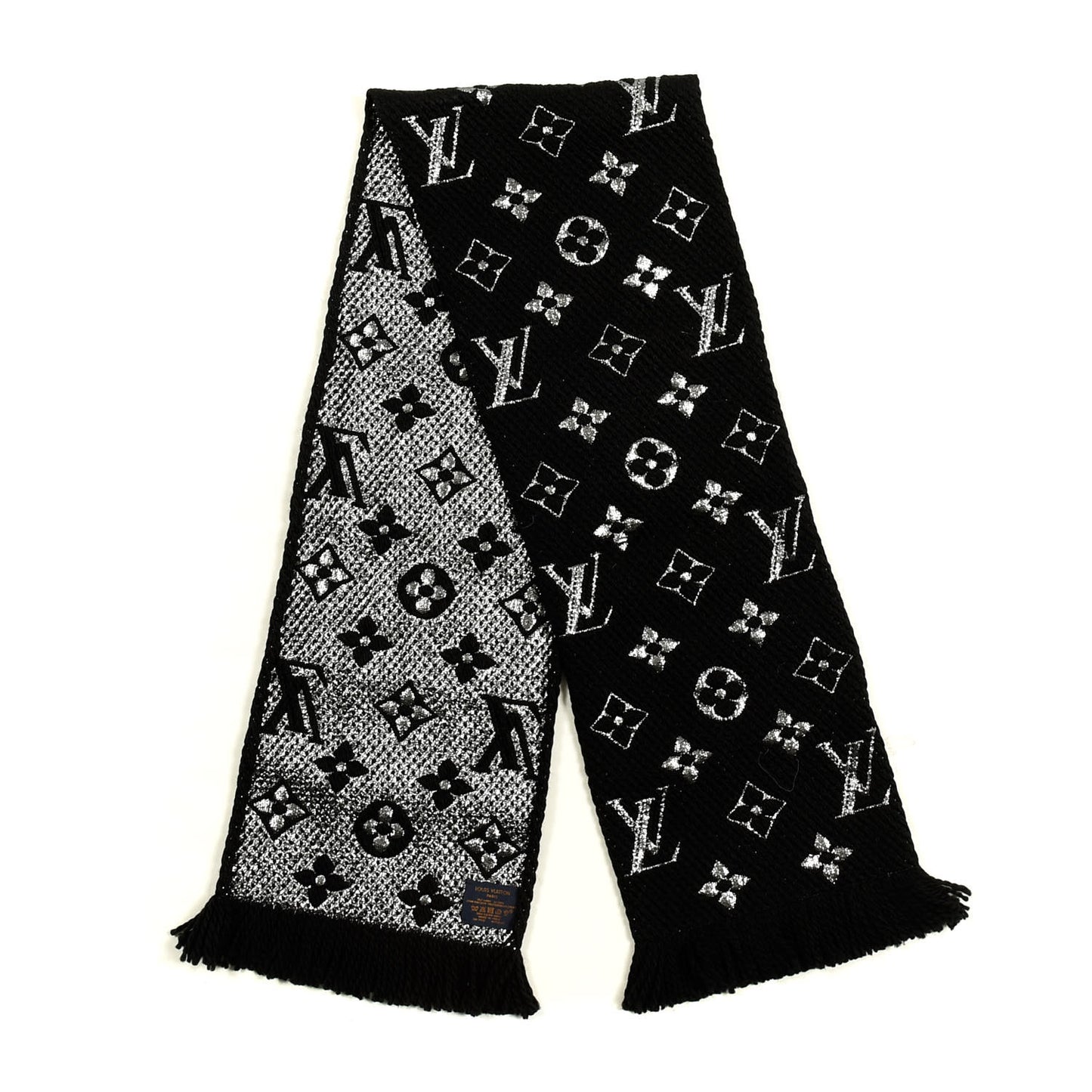 Wool Silk Logomania Shine Scarf Black