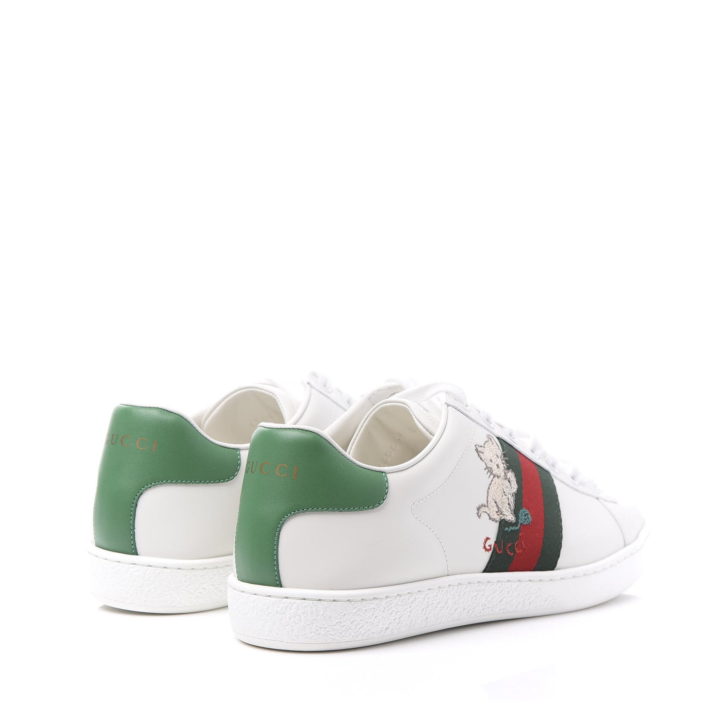 Calfskin Web Pig Kitten Embroidered Womens Ace Sneakers 37.5 White