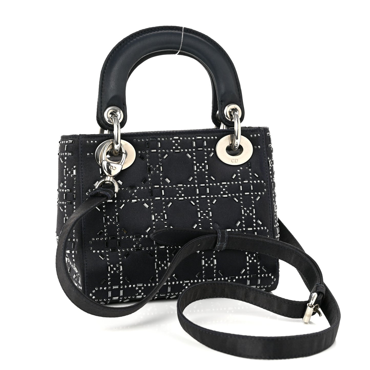 Satin Crystal Cannage Mini Lady Dior Navy