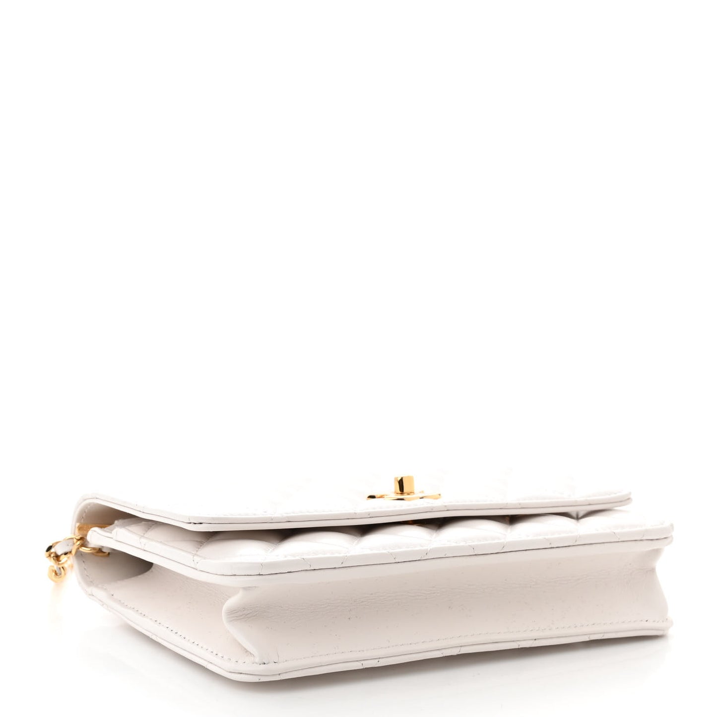 Lambskin Quilted Hearts CC Wallet On Chain WOC White
