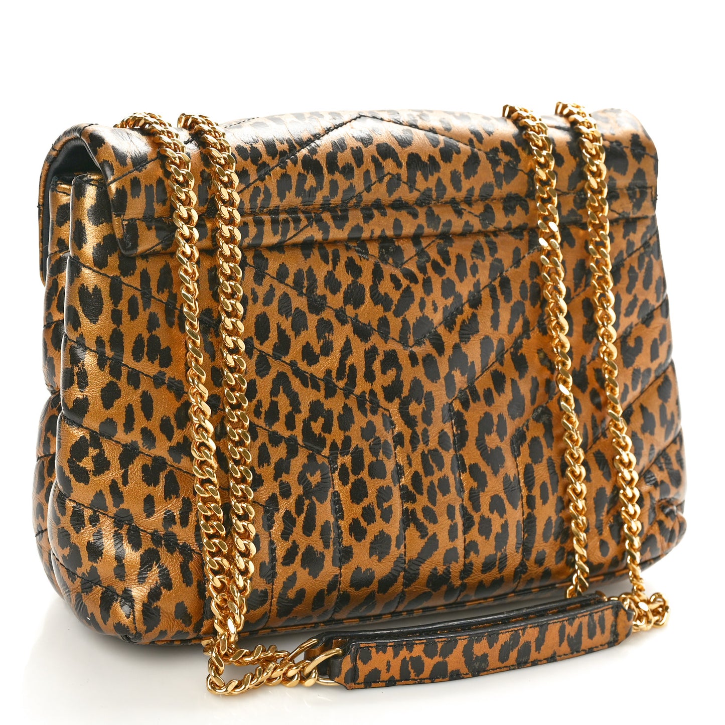 Calfskin Y Quilted Monogram Small Loulou Chain Satchel Leopard