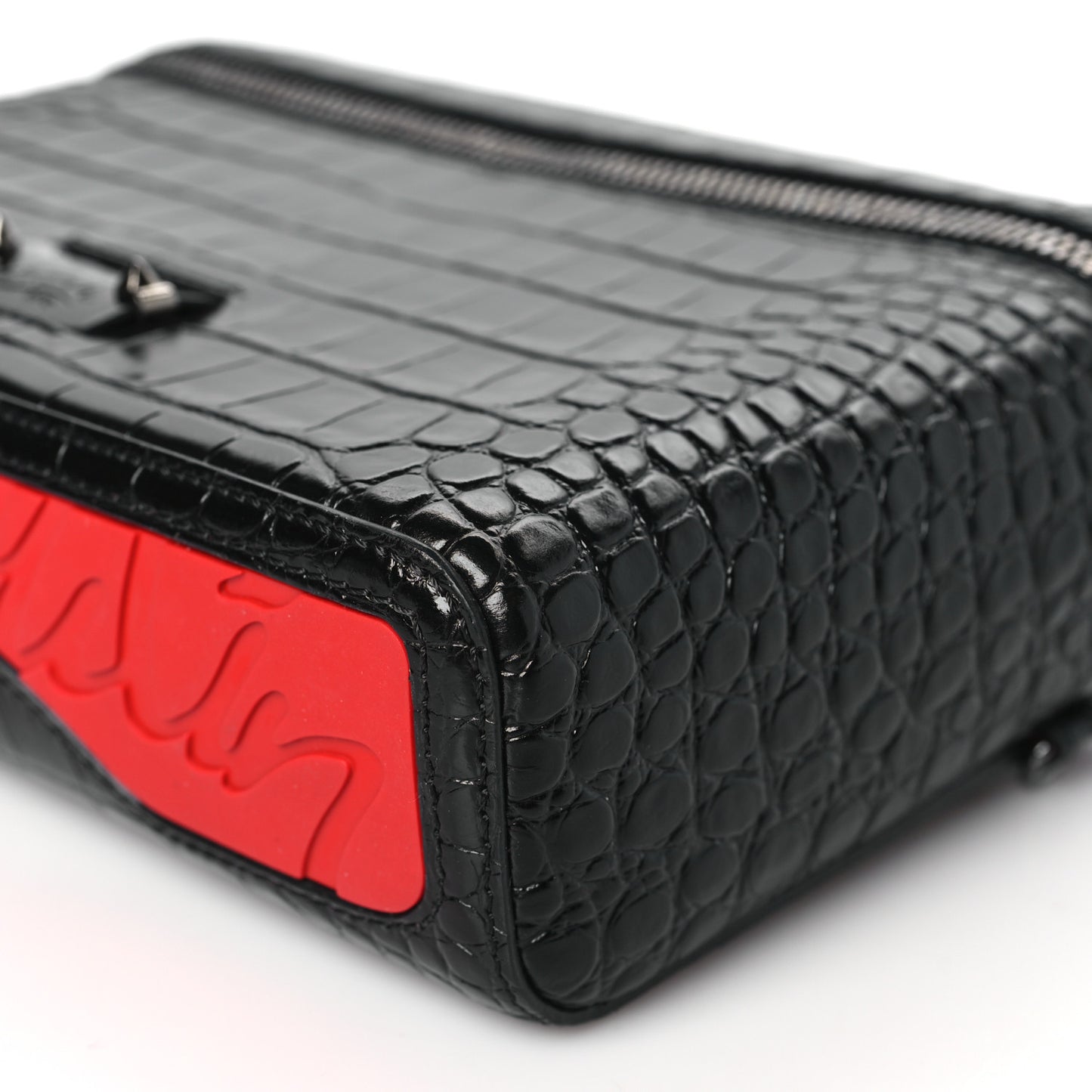 Crocodile Embossed Calfskin Kypipouch Travel Toiletry Case Black