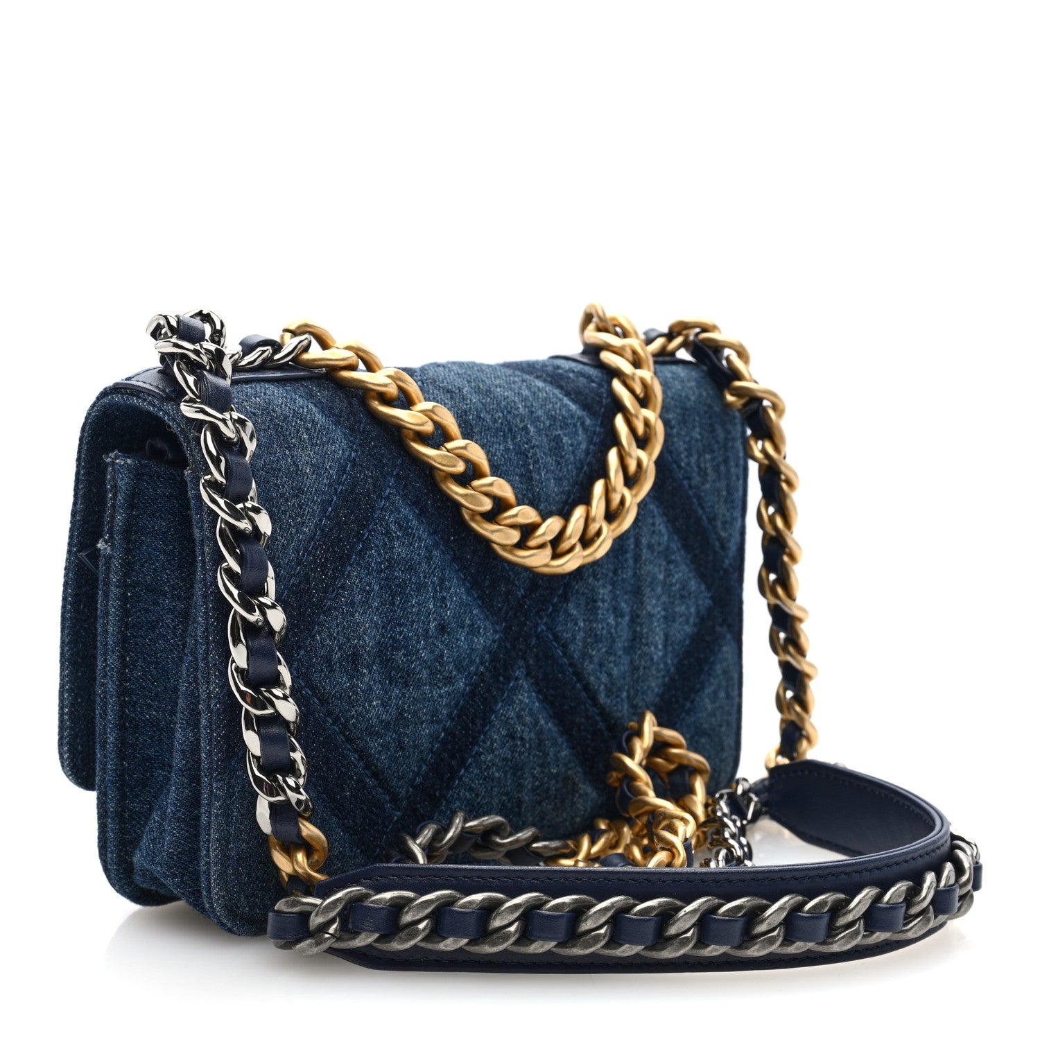 Chanel Denim Quilted Chanel 19 Wallet On Chain WOC Blue 3 of 10