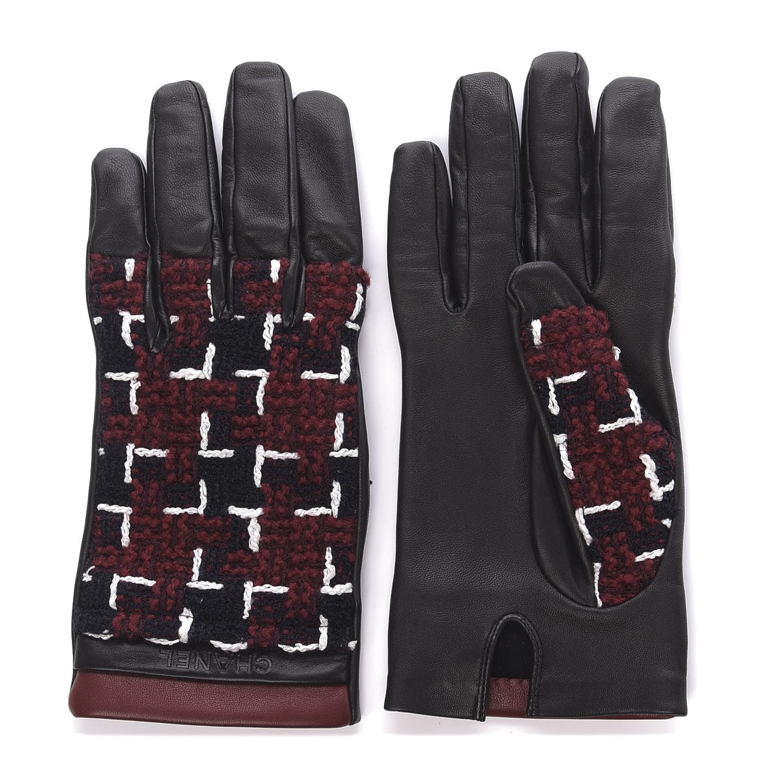 Chanel Lambskin Tweed CC Gloves 8 Red Black White 1 of 5