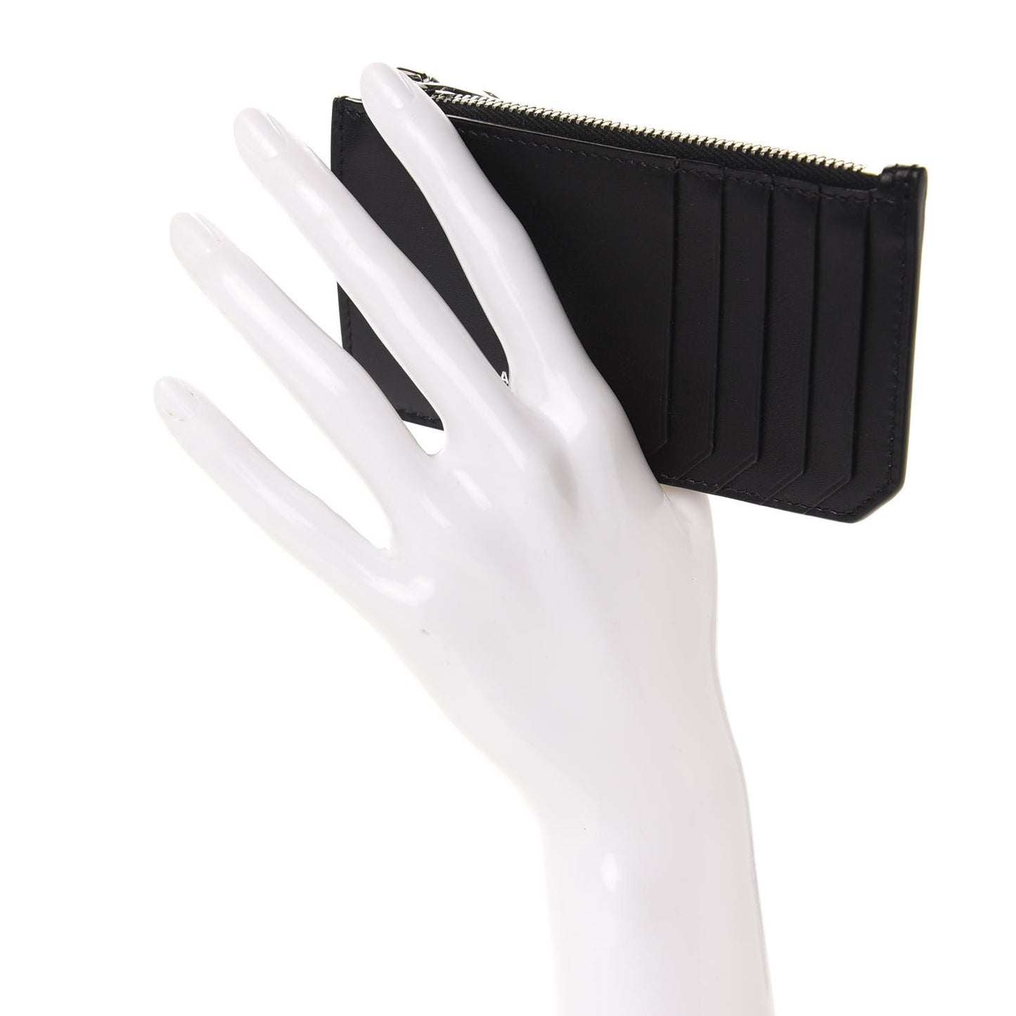 Calfskin 5 Fragments Zip Pouch Card Holder Black