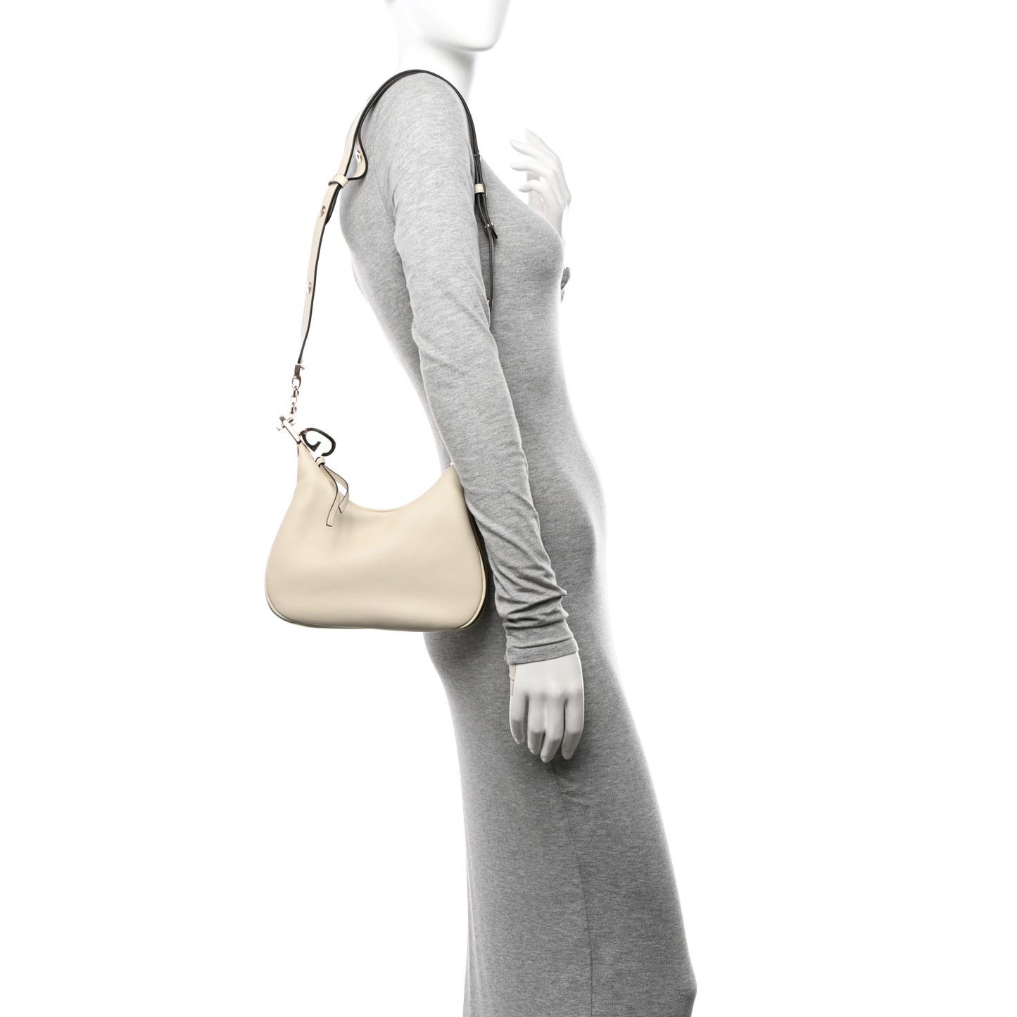 Aria Calfskin Web Small Attache Shoulder Bag White