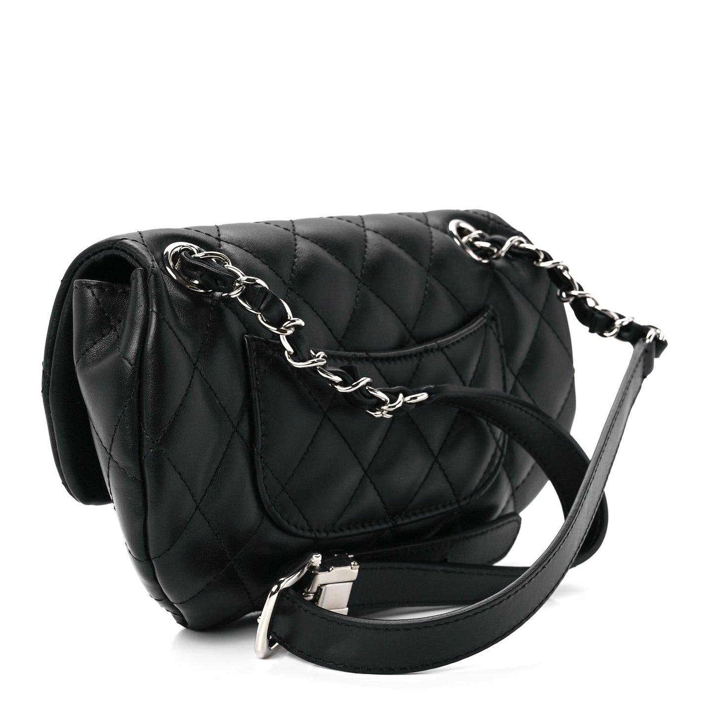 Calfskin Quilted CC Uniform Flap Belt Bag Black