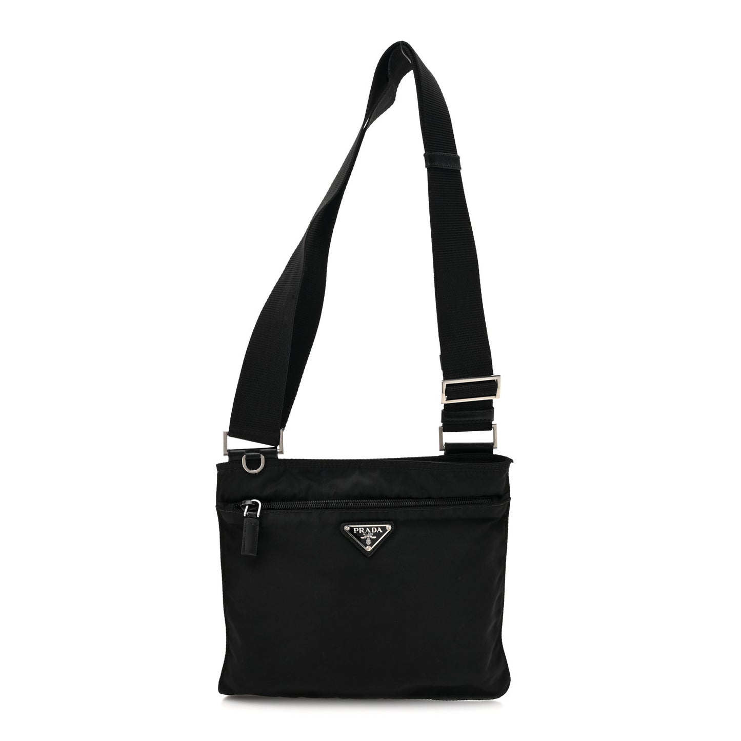 Tessuto Nylon Saffiano Flat Messenger Bag Black