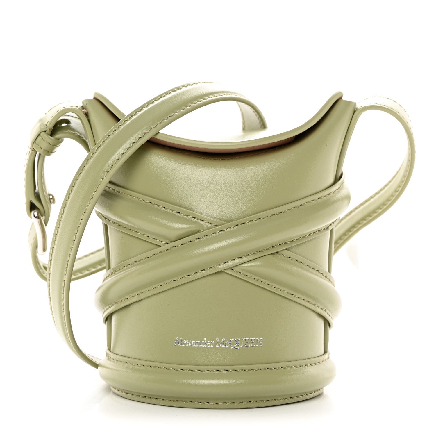 Alexander McQueen Calfskin Mini Curve Bucket Bag Sage 1 of 12