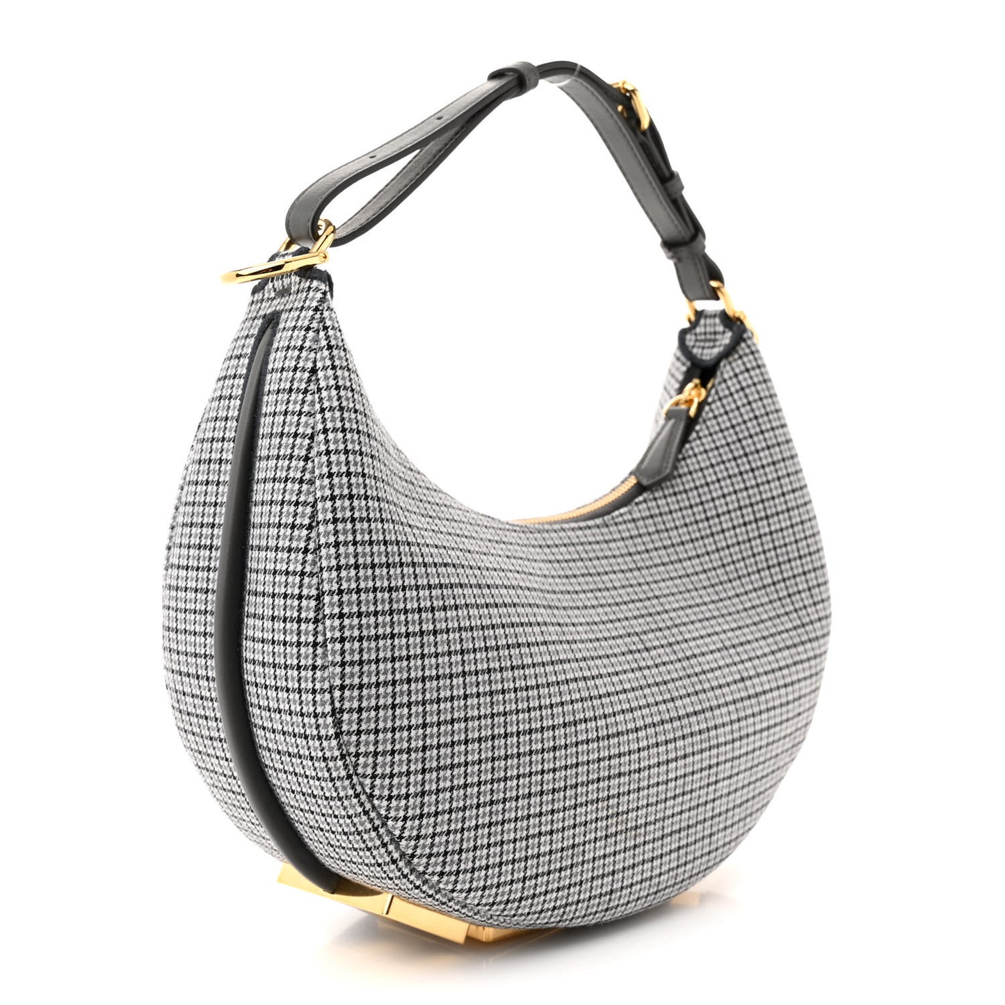 Wool Vitello Grace Small Houndstooth Small Fendigraphy Hobo Bag Grigio Anthracite