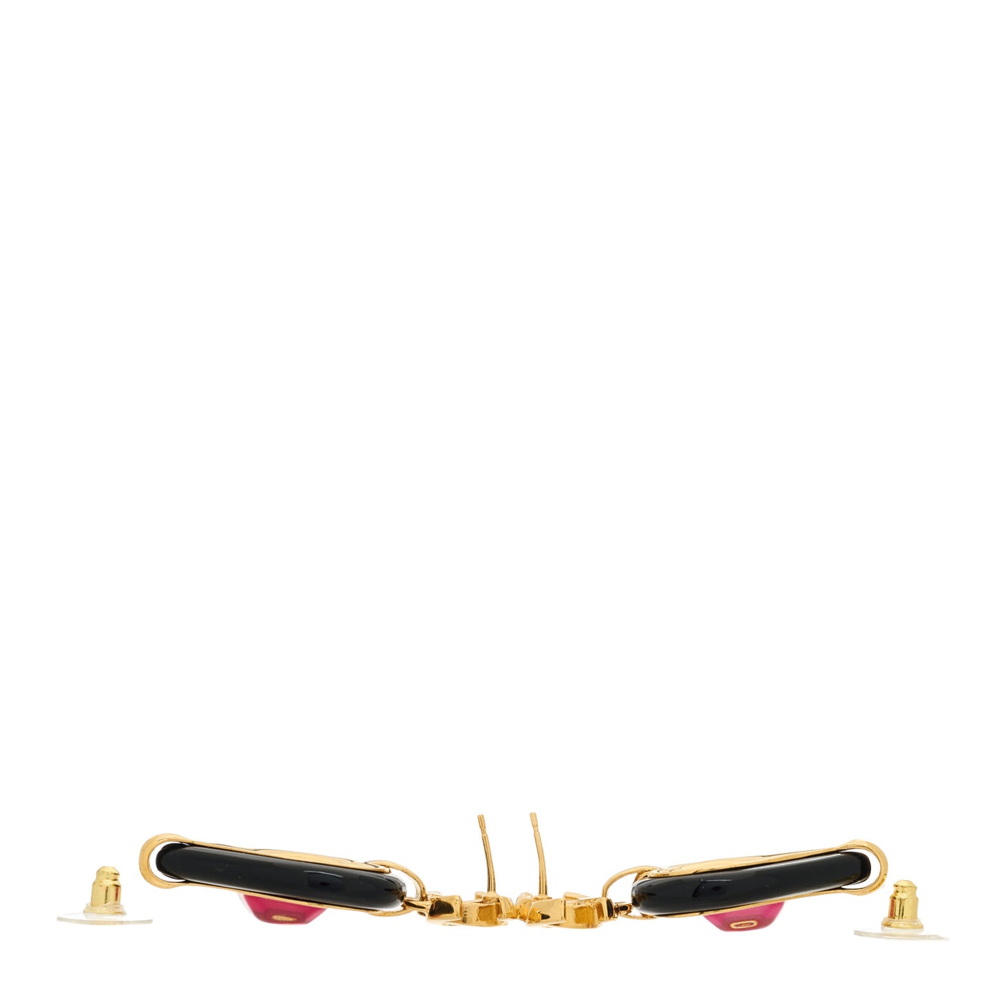 Resin Heart CC Drop Earrings Black Pink Gold