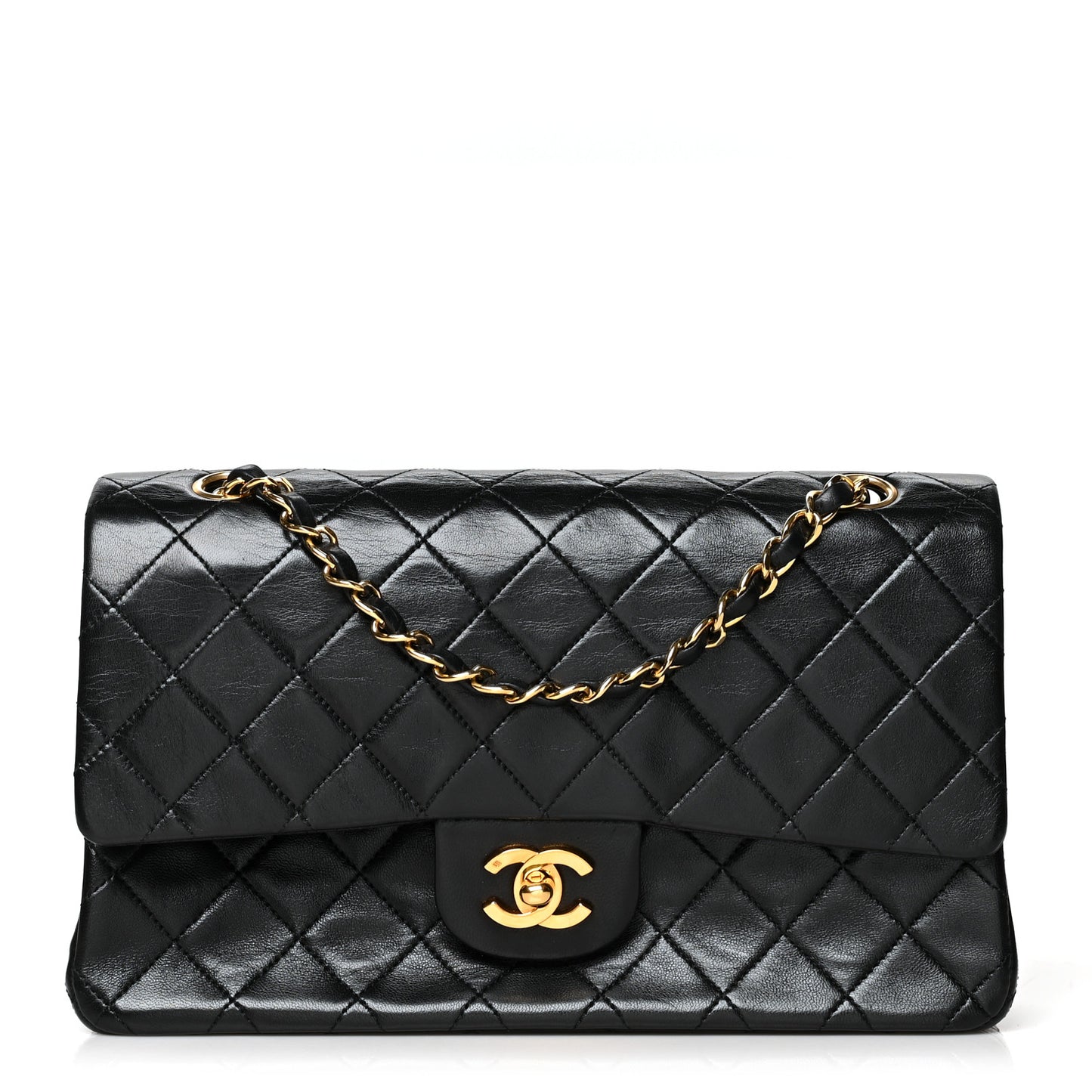 Lambskin Quilted Medium Double Flap Black