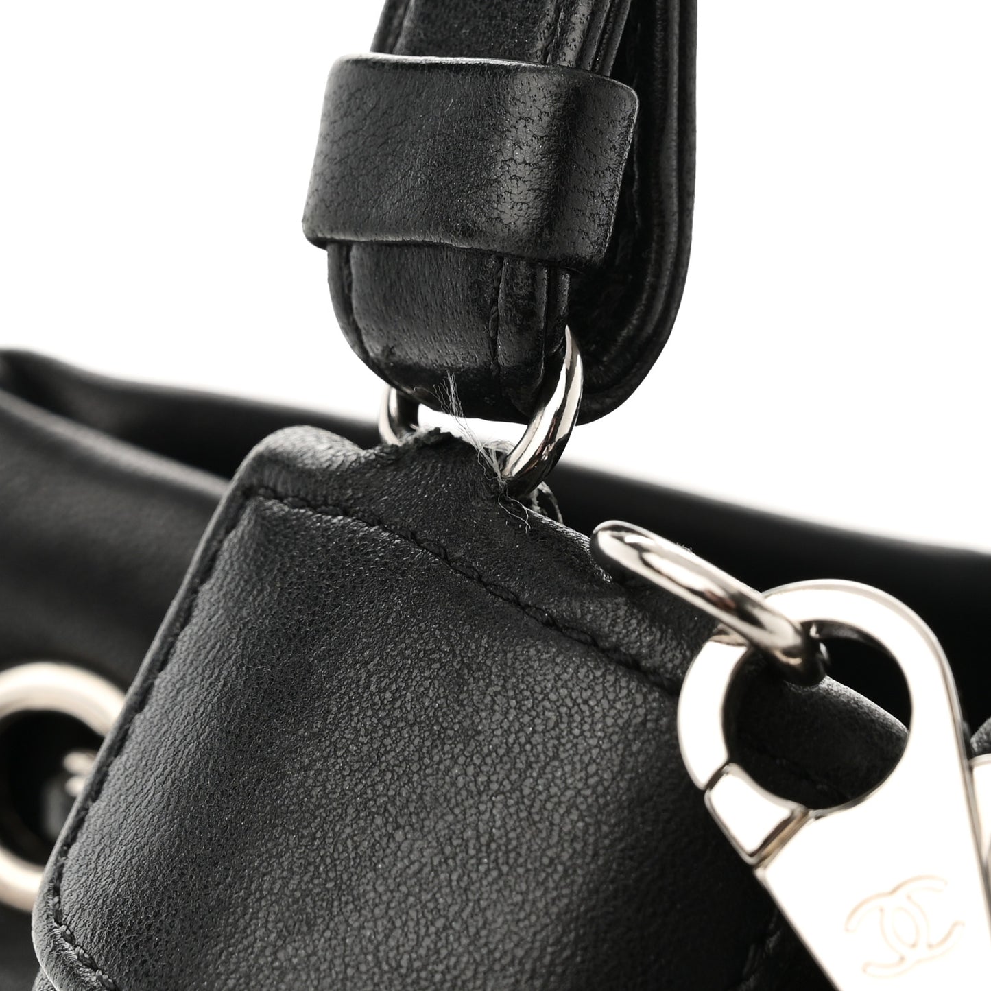 Lambskin Quilted CC Chain Bucket Drawstring Bag Black