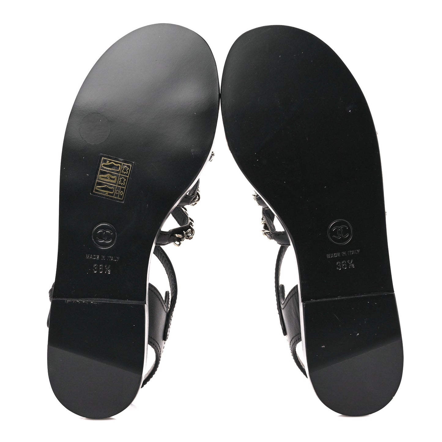 Calfskin Multi Chain CC Sandals 36.5 Black