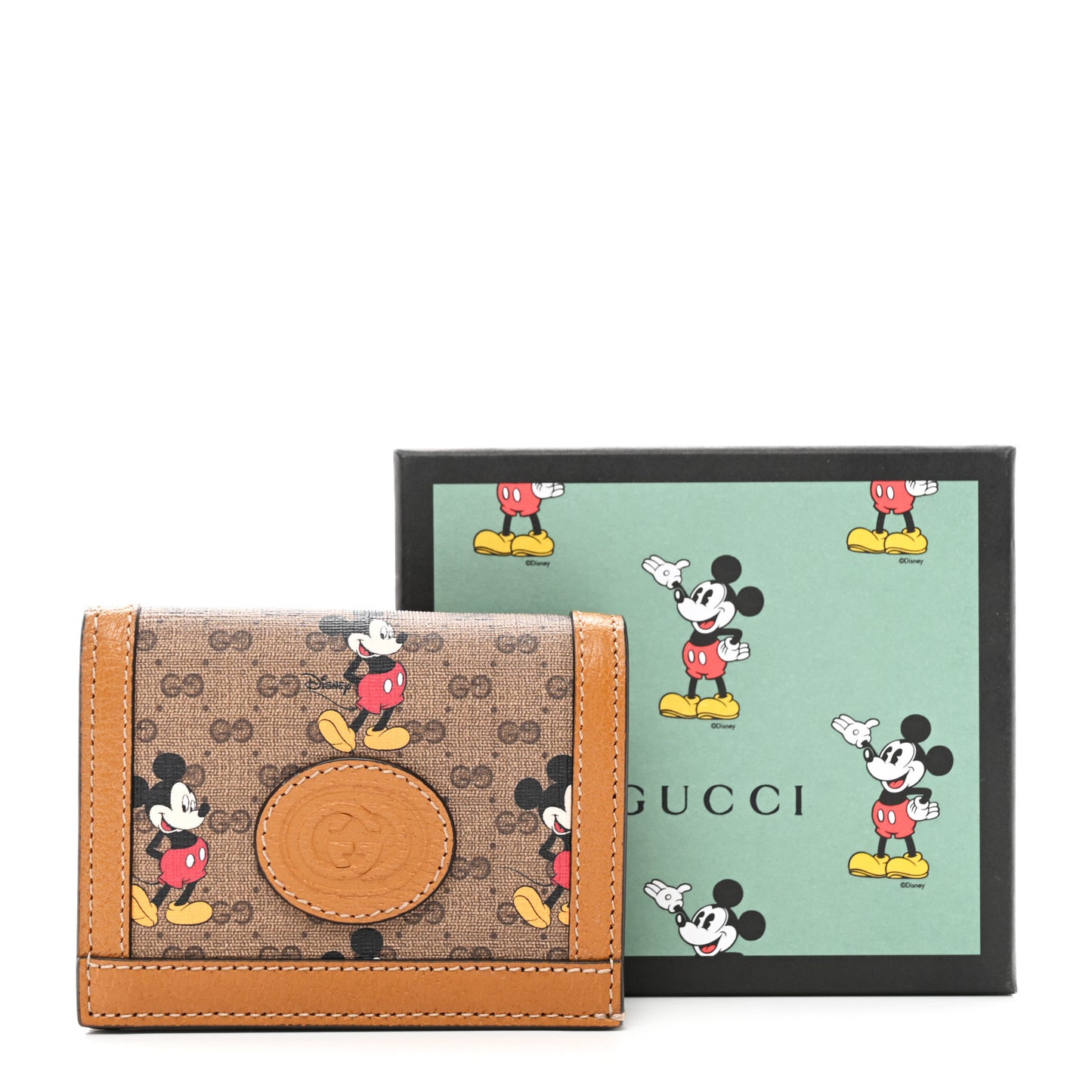 X DISNEY Mini Vintage GG Supreme Monogram Mickey Mouse Card Holder Wallet Beige Vintage Sun Oil