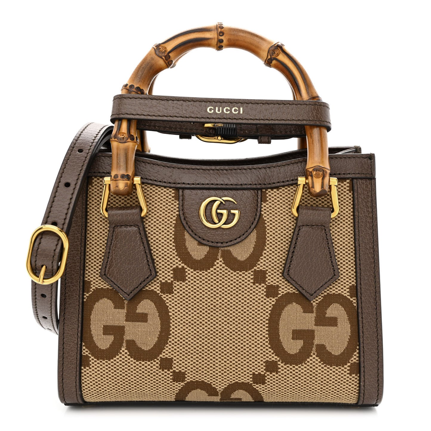 Monogram Jumbo GG Textured Dollar Calfskin Mini Diana Tote Bag Camel Ebony New Acero