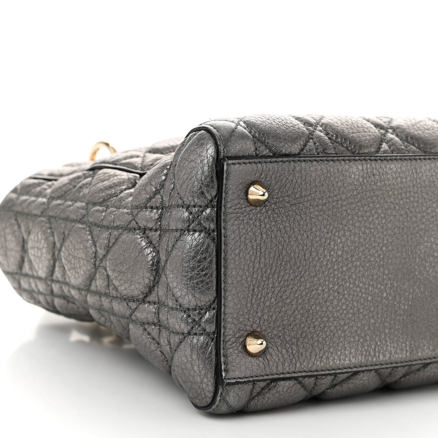 Metallic Grained Calfskin Cannage Medium Supple Lady Dior Steel