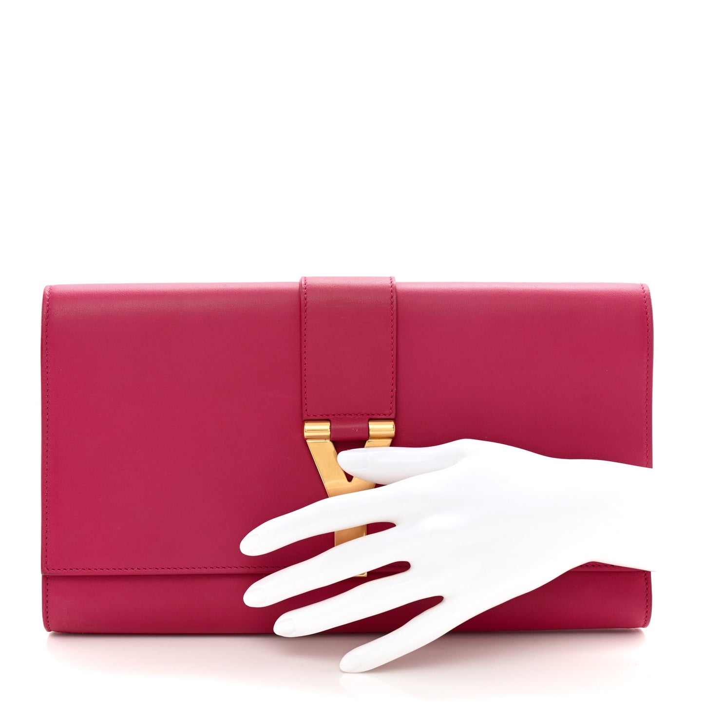 Calfskin Classic Y Ligne Clutch Fuchsia