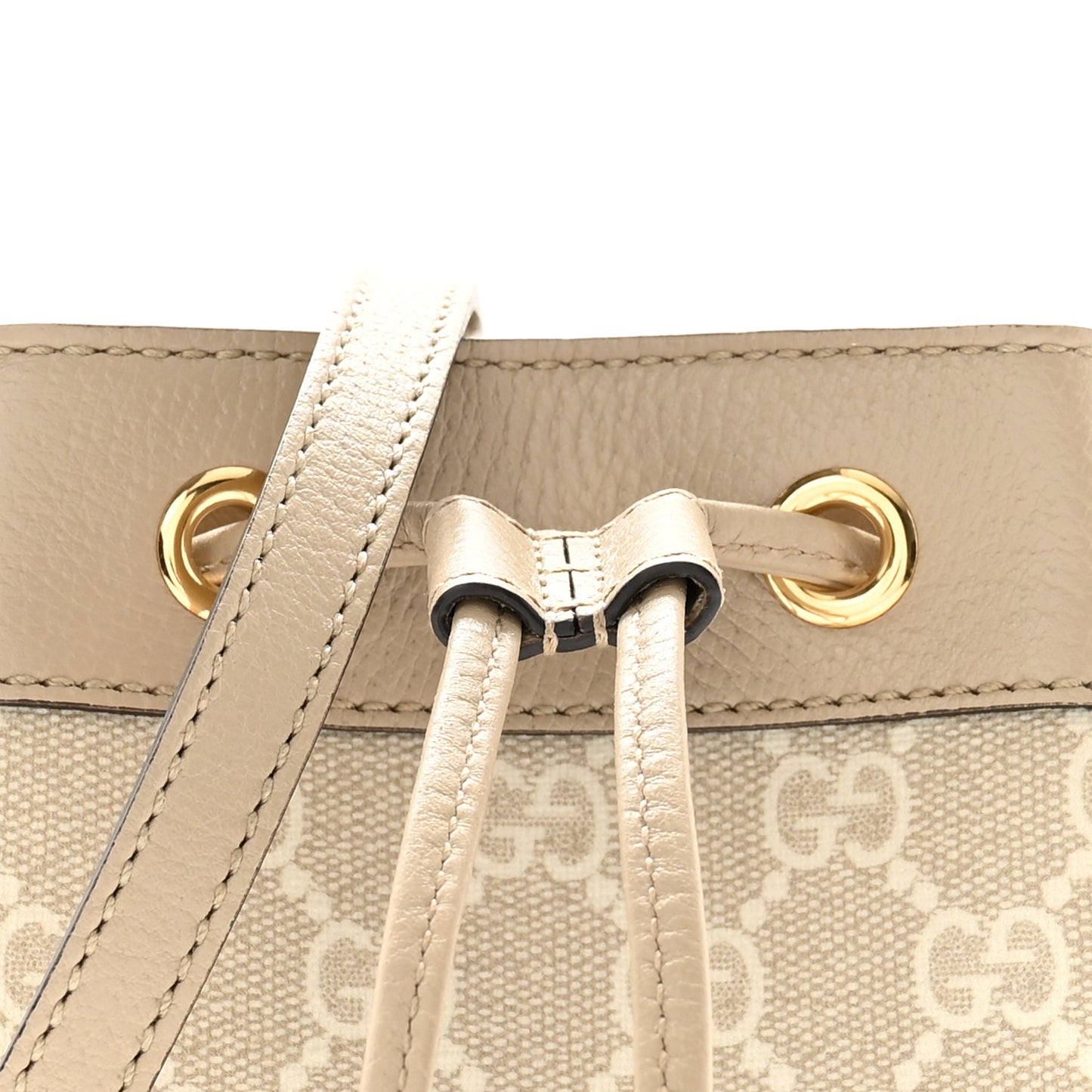 GG Supreme Monogram Textured Calfskin Web Mini Ophidia Bucket Bag Beige Mystic White Oatmeal